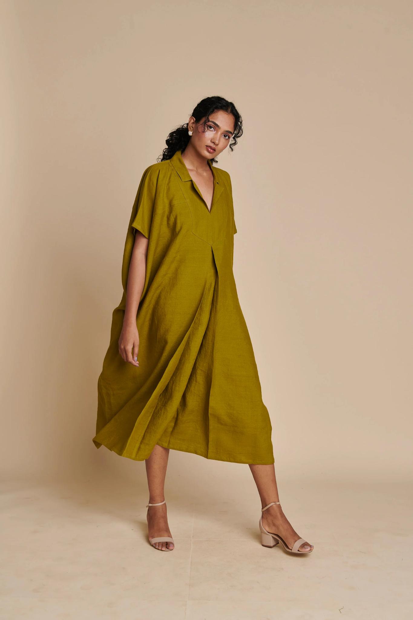 Mehendi Linen Kaftan Dress - CiceroniKaftan, DressSaphed
