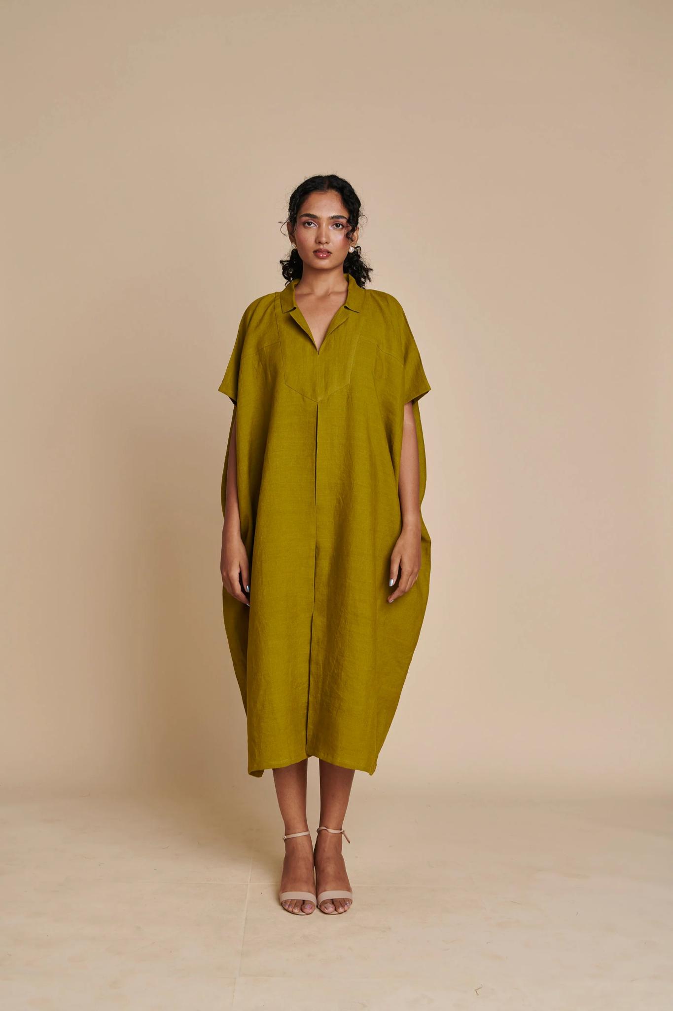 Mehendi Linen Kaftan Dress - CiceroniKaftan, DressSaphed