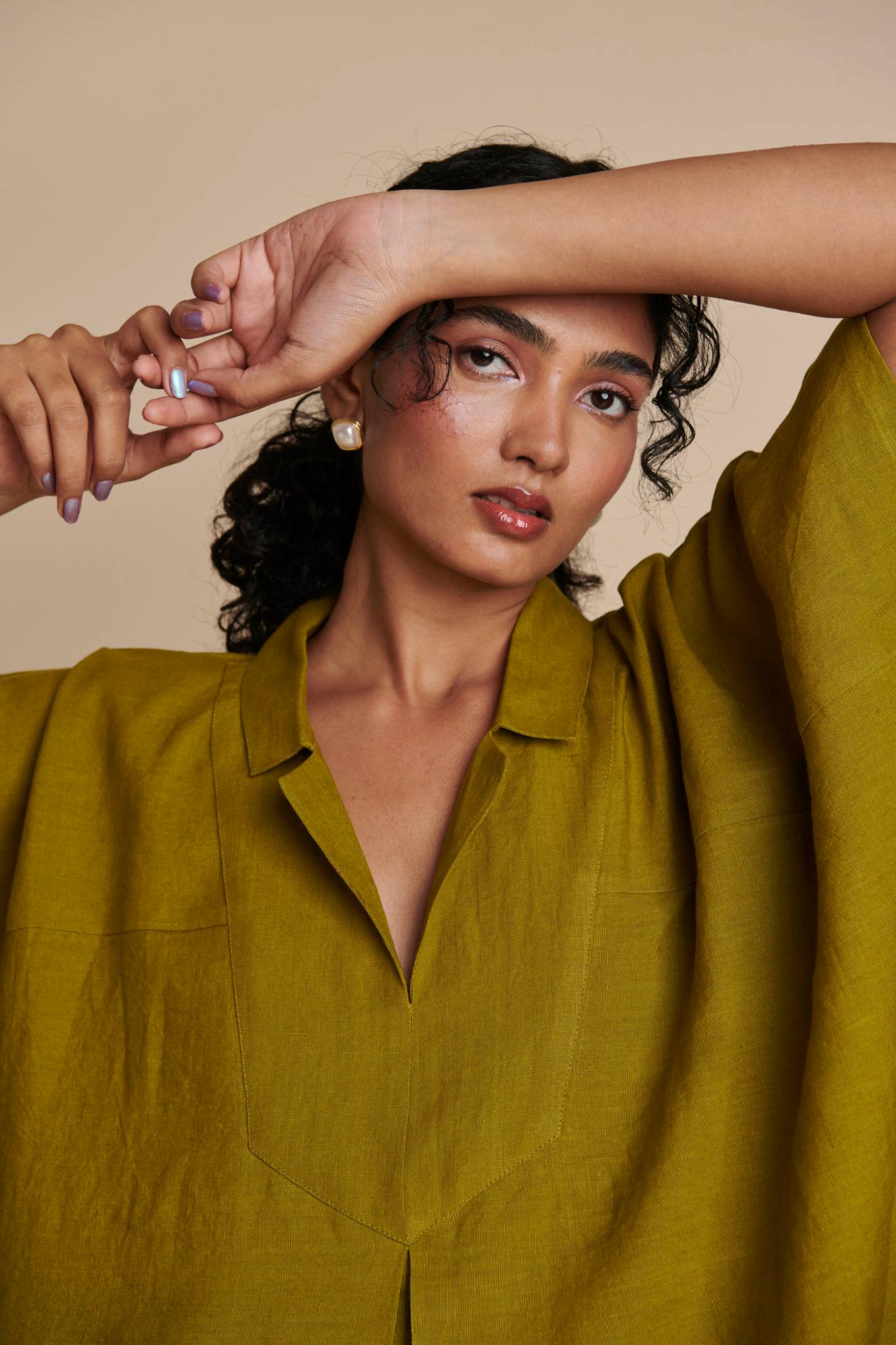 Mehendi Linen Kaftan Dress - CiceroniKaftan, DressSaphed