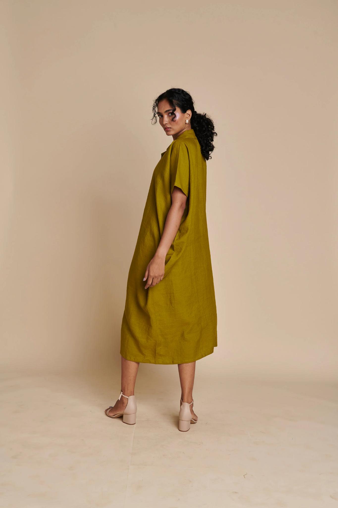 Mehendi Linen Kaftan Dress - CiceroniKaftan, DressSaphed
