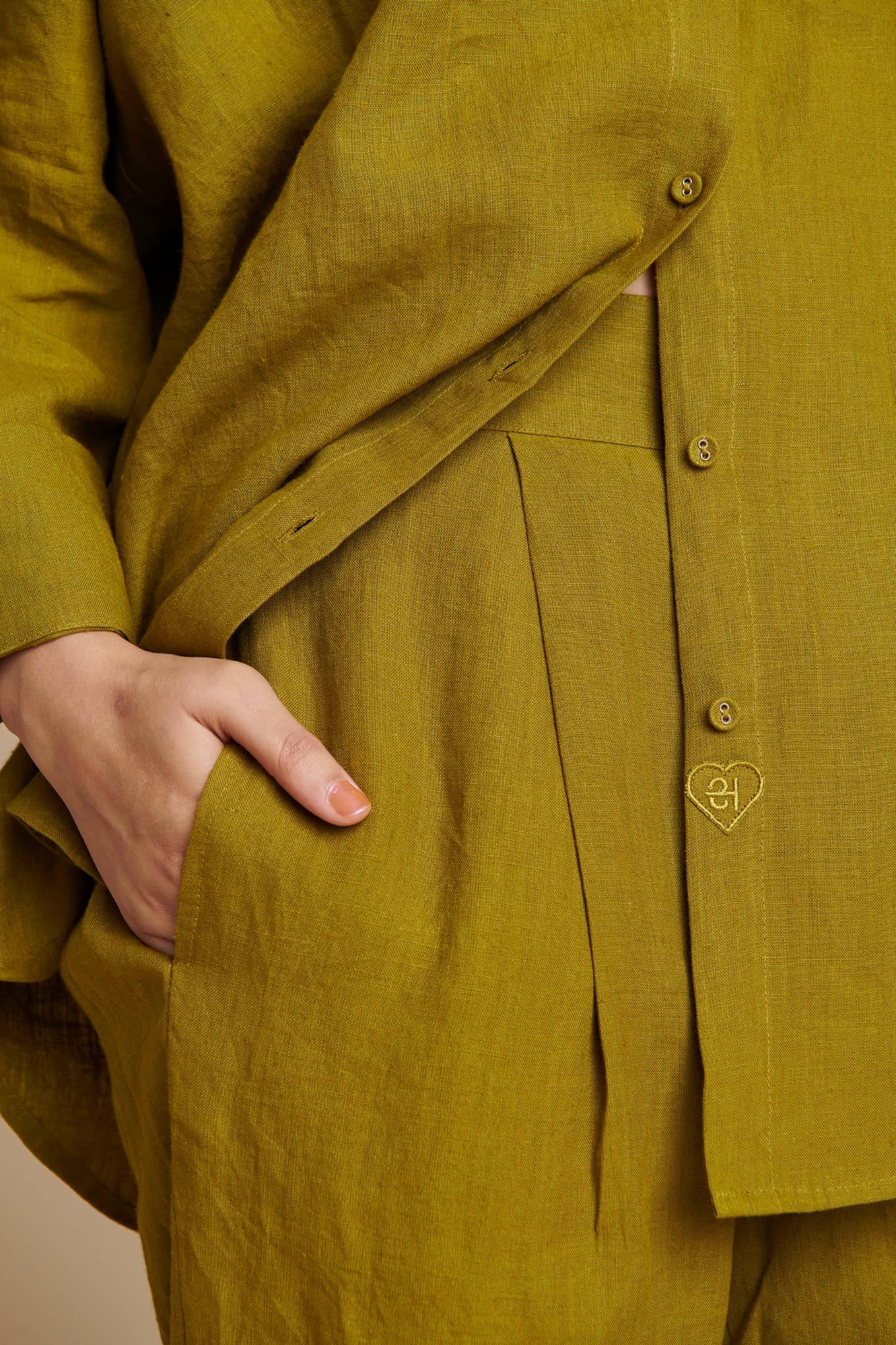Mehendi Linen Oversized Flared Shirt Set - CiceroniCo-ord SetSaphed