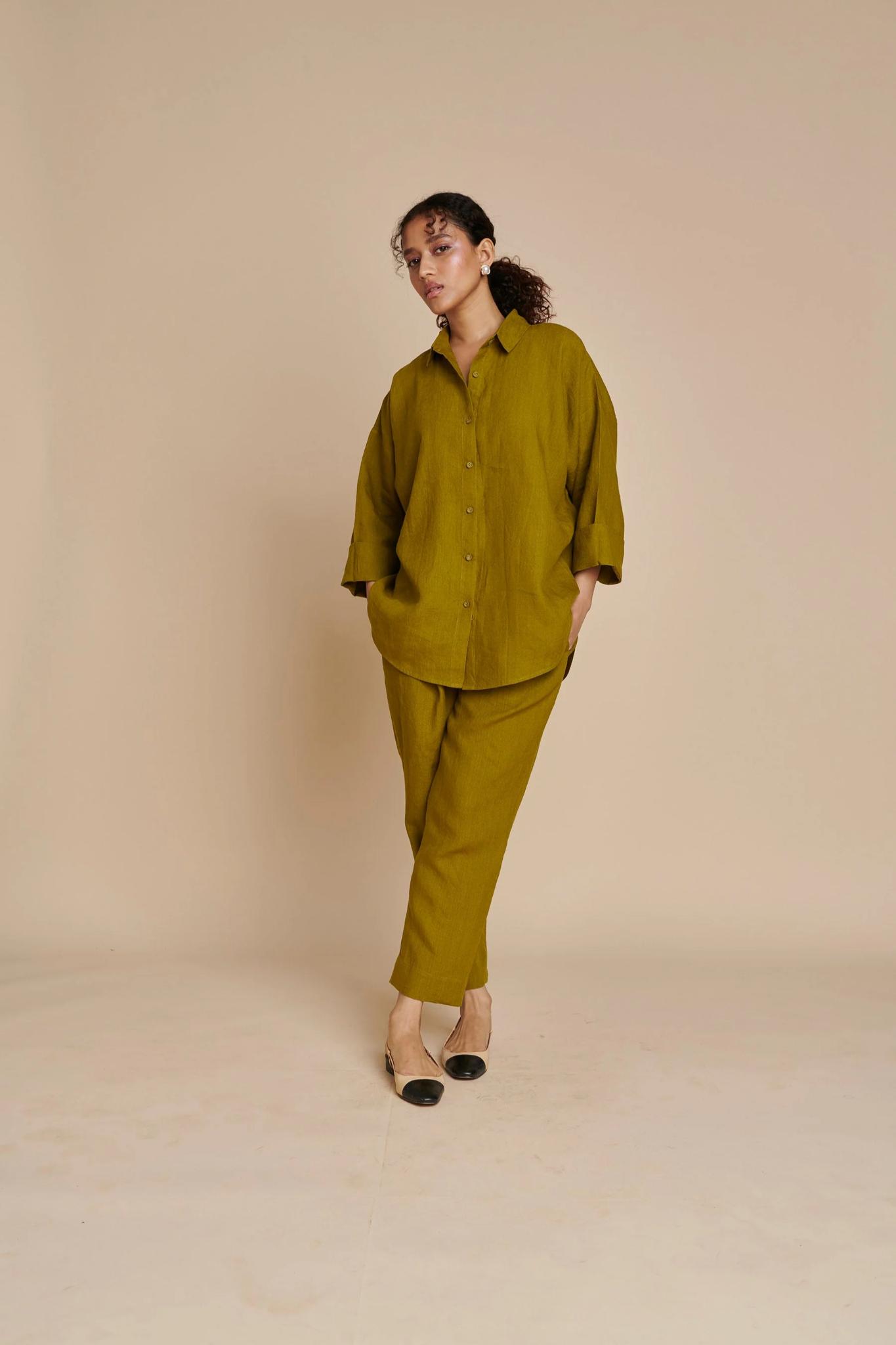Mehendi Linen Pleated Pants - CiceroniPantsSaphed