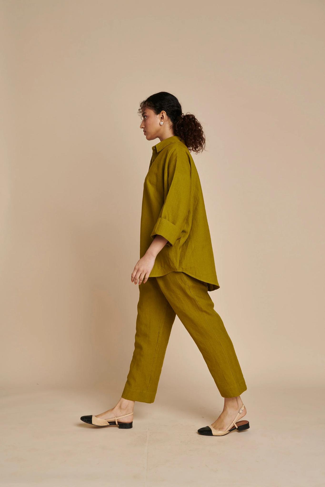 Mehendi Linen Pleated Pants - CiceroniPantsSaphed