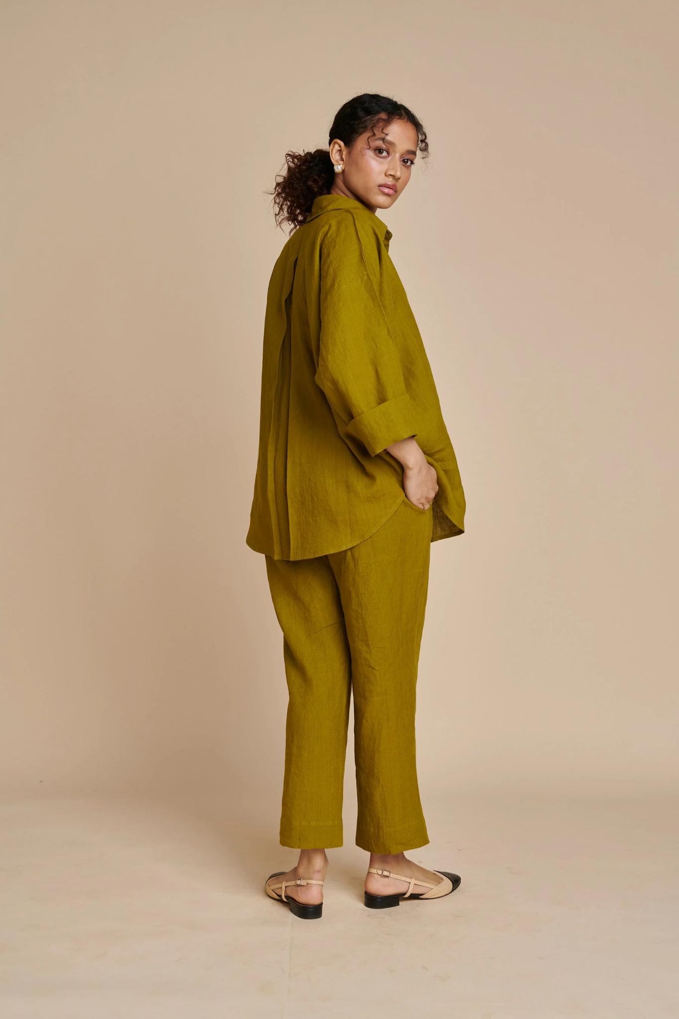 Mehendi Linen Pleated Pants - CiceroniPantsSaphed