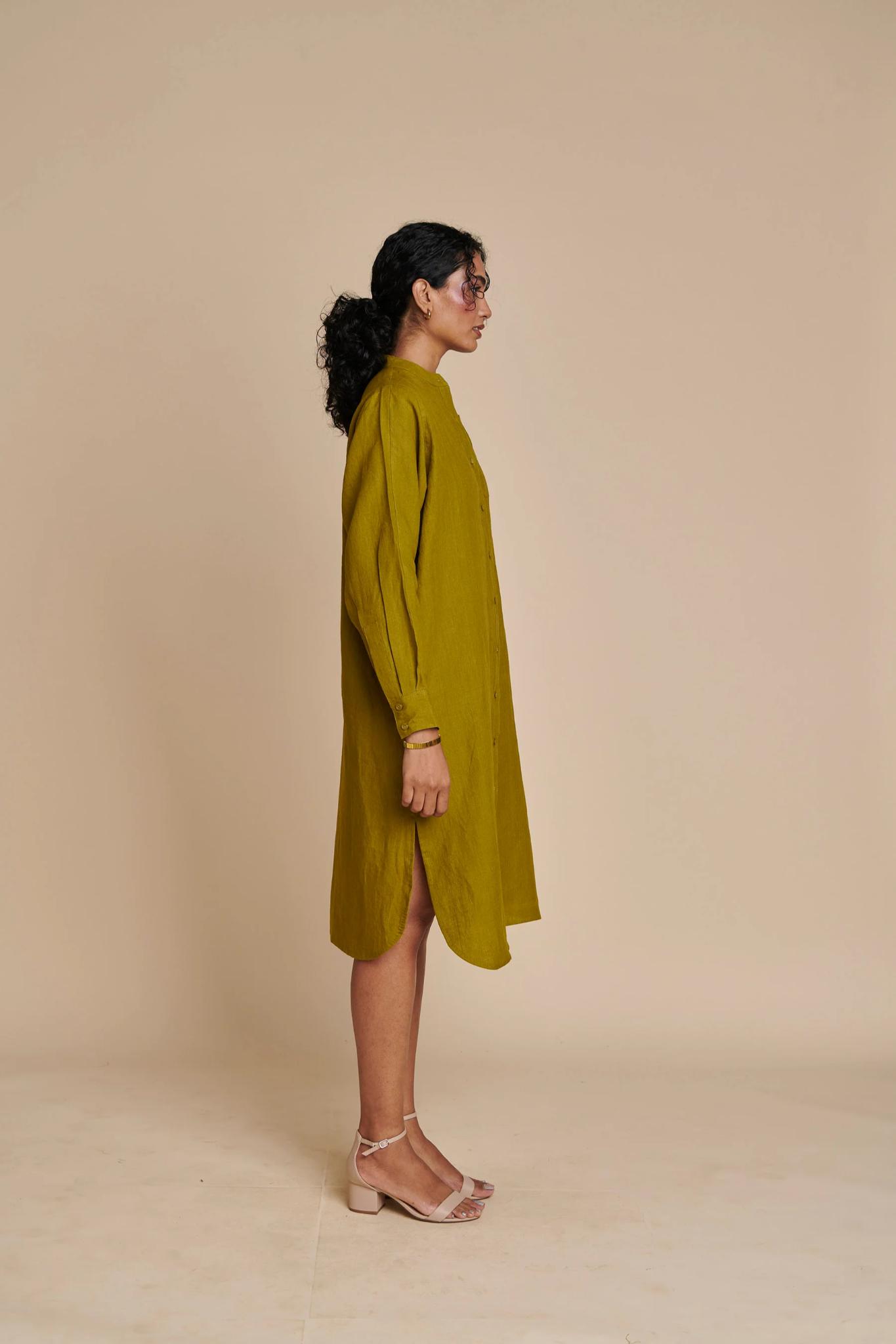 Mehendi Linen Shirt Dress - CiceroniDressesSaphed