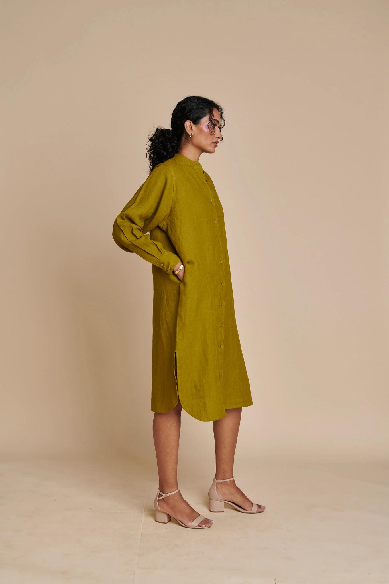 Mehendi Linen Shirt Dress - CiceroniDressesSaphed