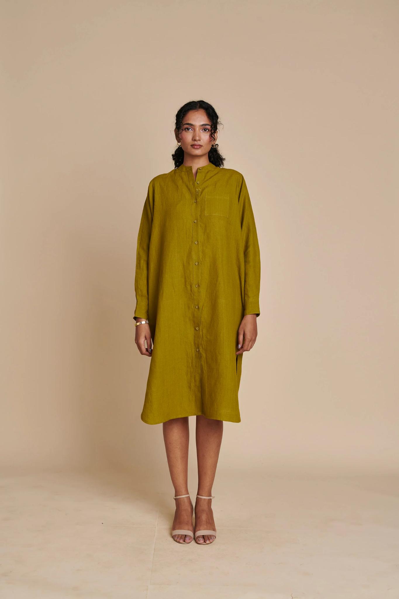 Mehendi Linen Shirt Dress - CiceroniDressesSaphed