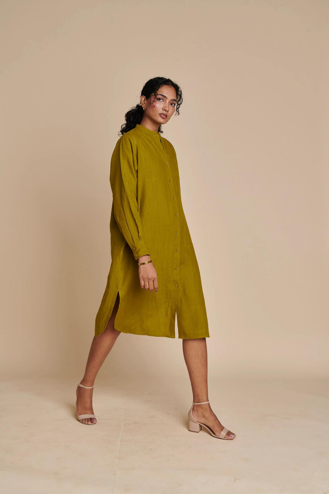 Mehendi Linen Shirt Dress - CiceroniDressesSaphed