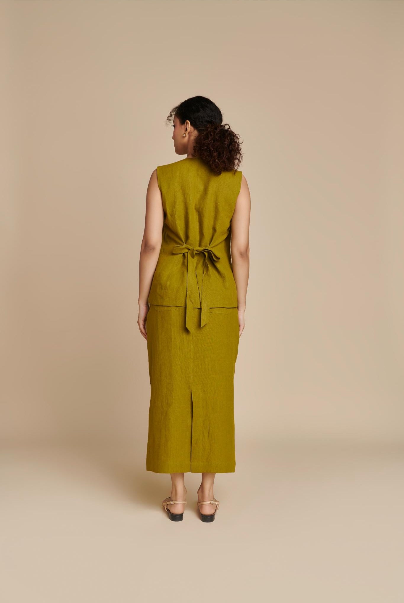 Mehendi Linen Vest & Column Skirt Set - CiceroniCo-ord SetSaphed