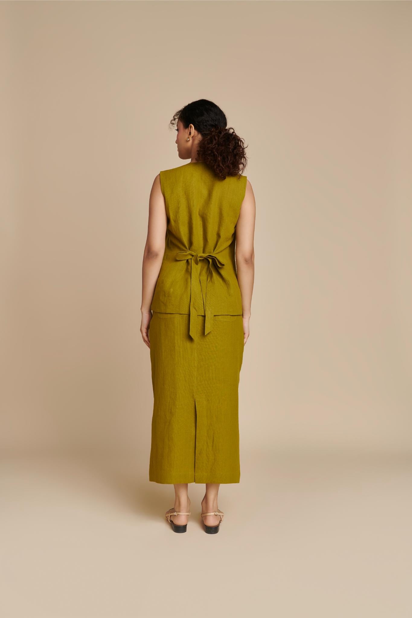 Mehendi Linen Vest & Column Skirt Set - CiceroniCo-ord SetSaphed