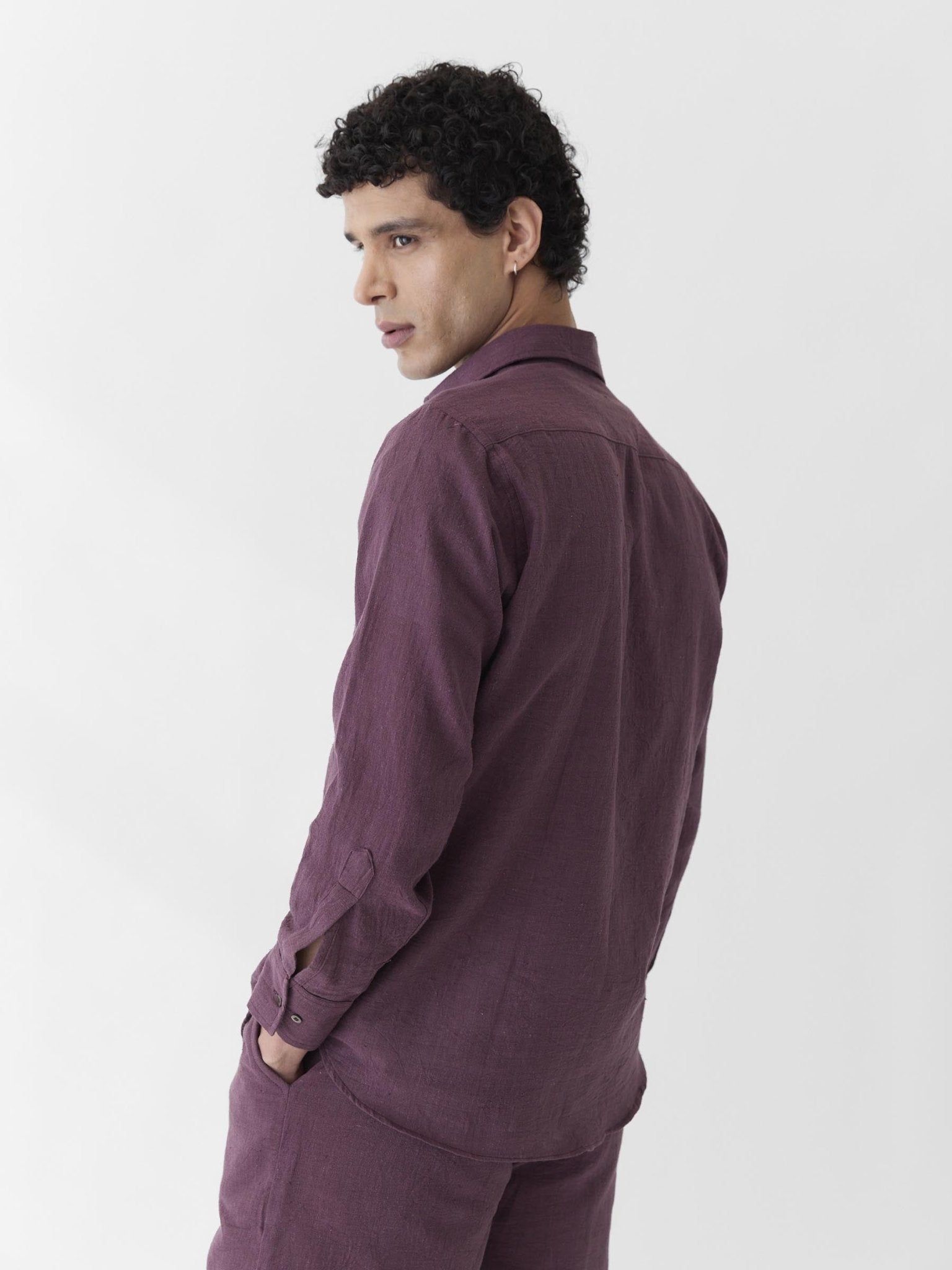 Men's Pocket Collar Shirt - Aubergine Purple - CiceroniMen ShirtsMareen
