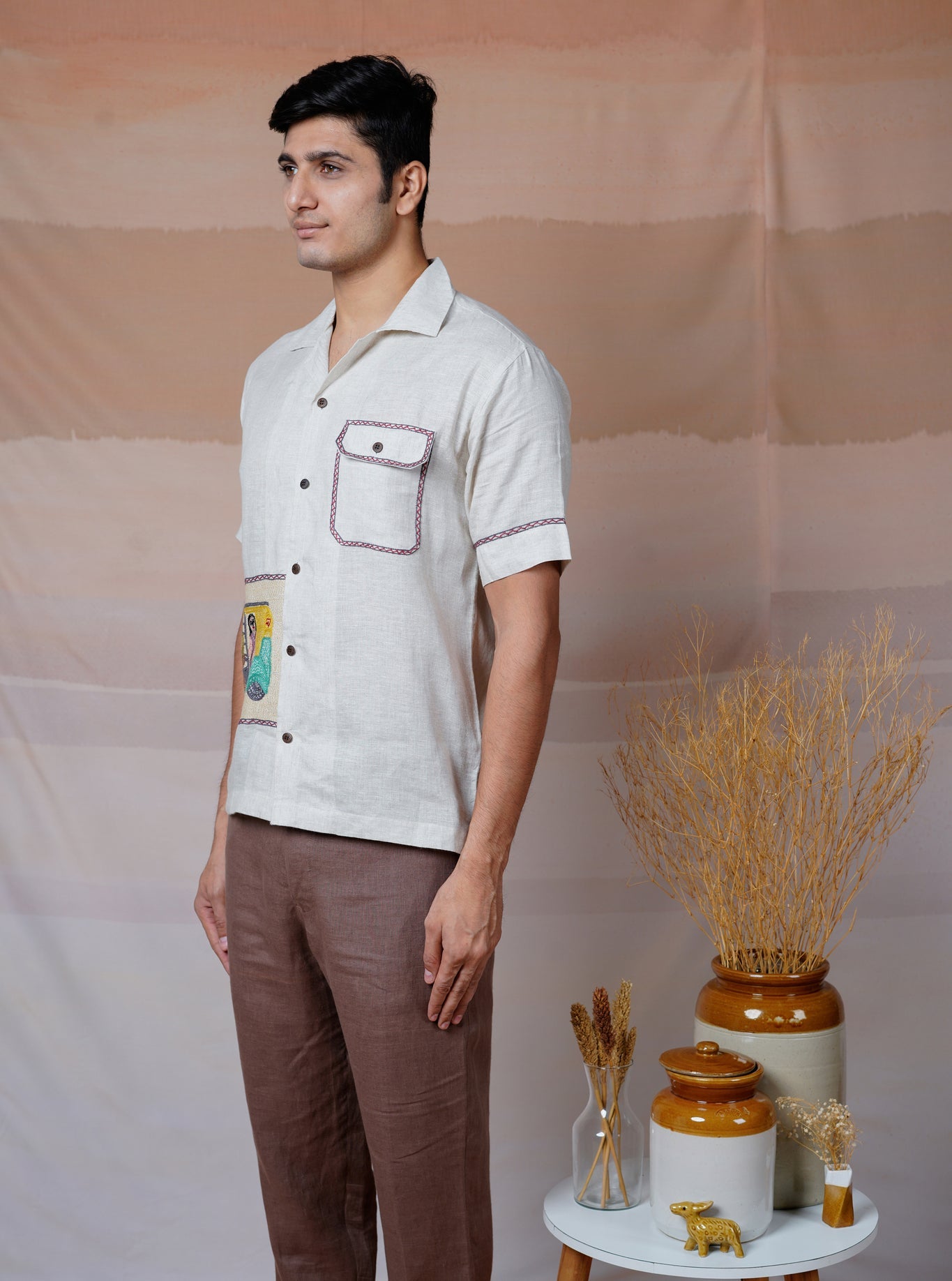 Metro Moments - Hand Embroidered Unisex Linen Shirt - CiceroniShirtsCultura Studio