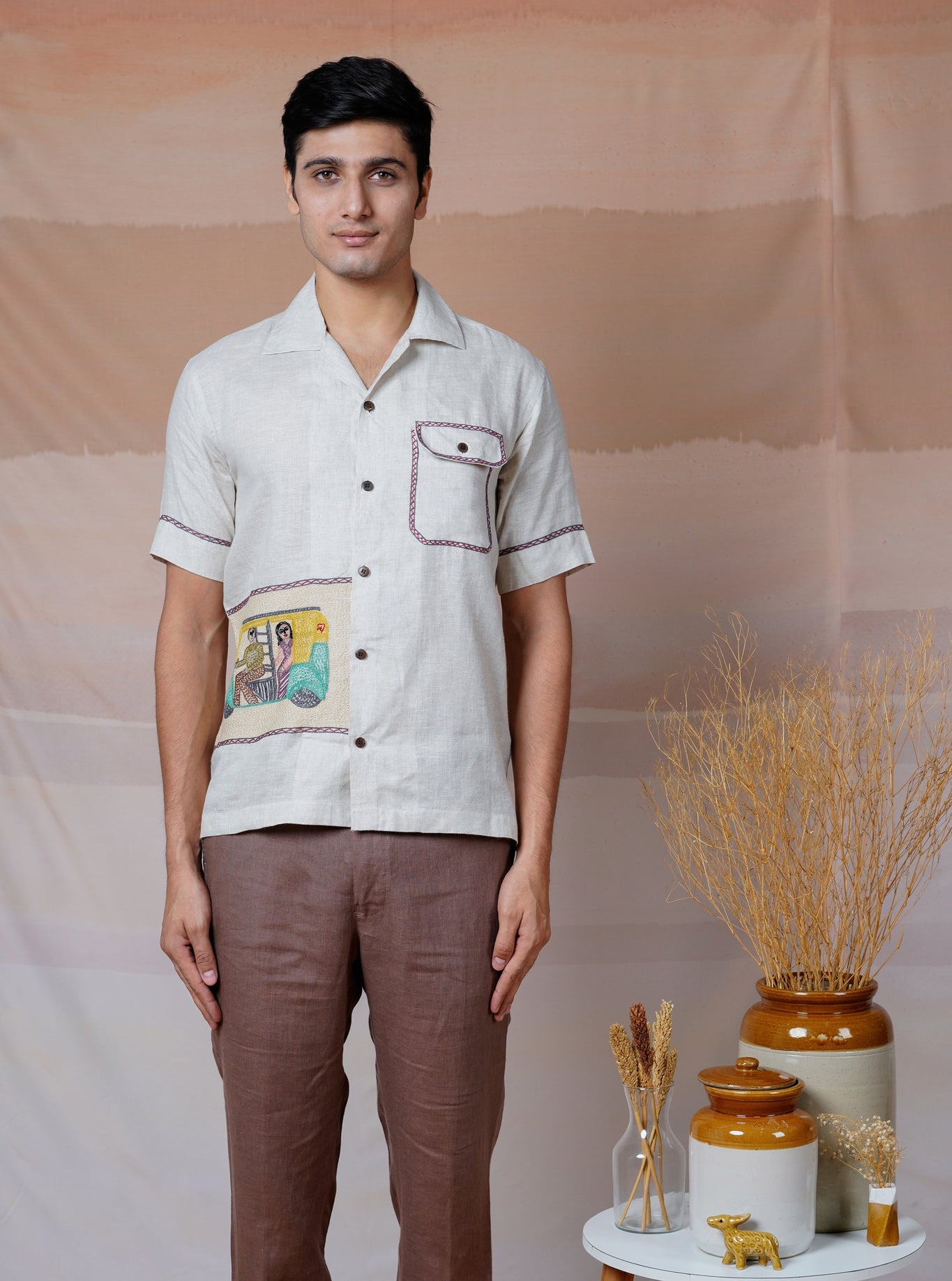 Metro Moments - Hand Embroidered Unisex Linen Shirt - CiceroniShirtsCultura Studio