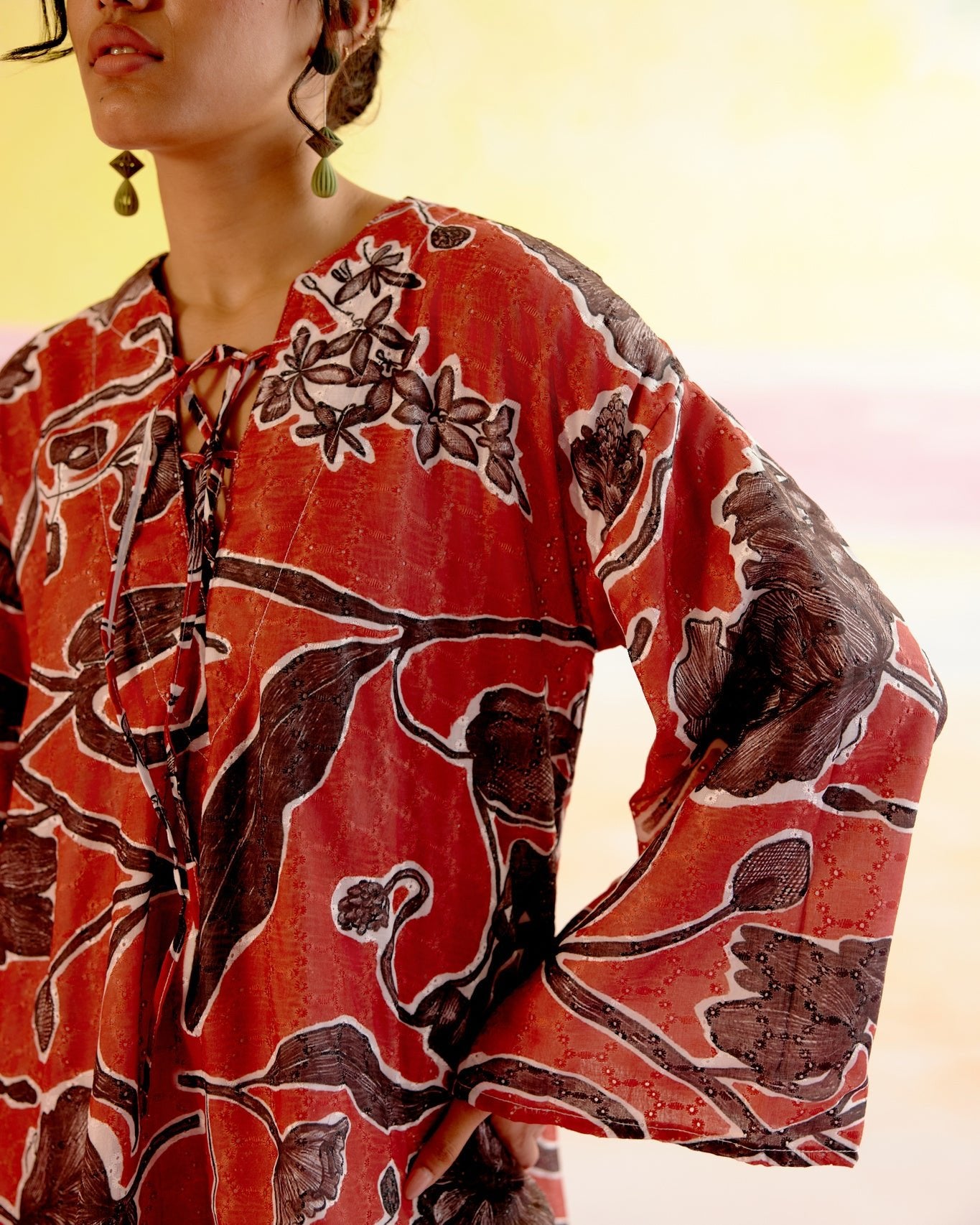 Mexicana Short Dress Red Jardin Print - CiceroniDressesHappi Space