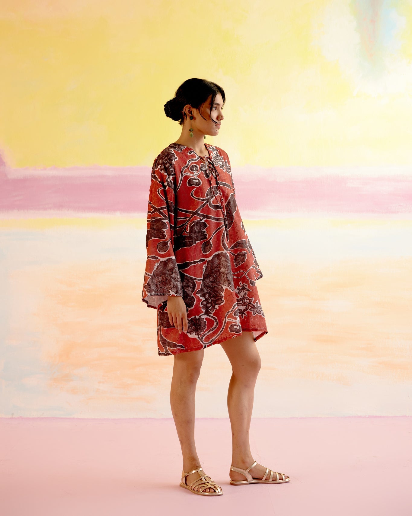 Mexicana Short Dress Red Jardin Print - CiceroniDressesHappi Space