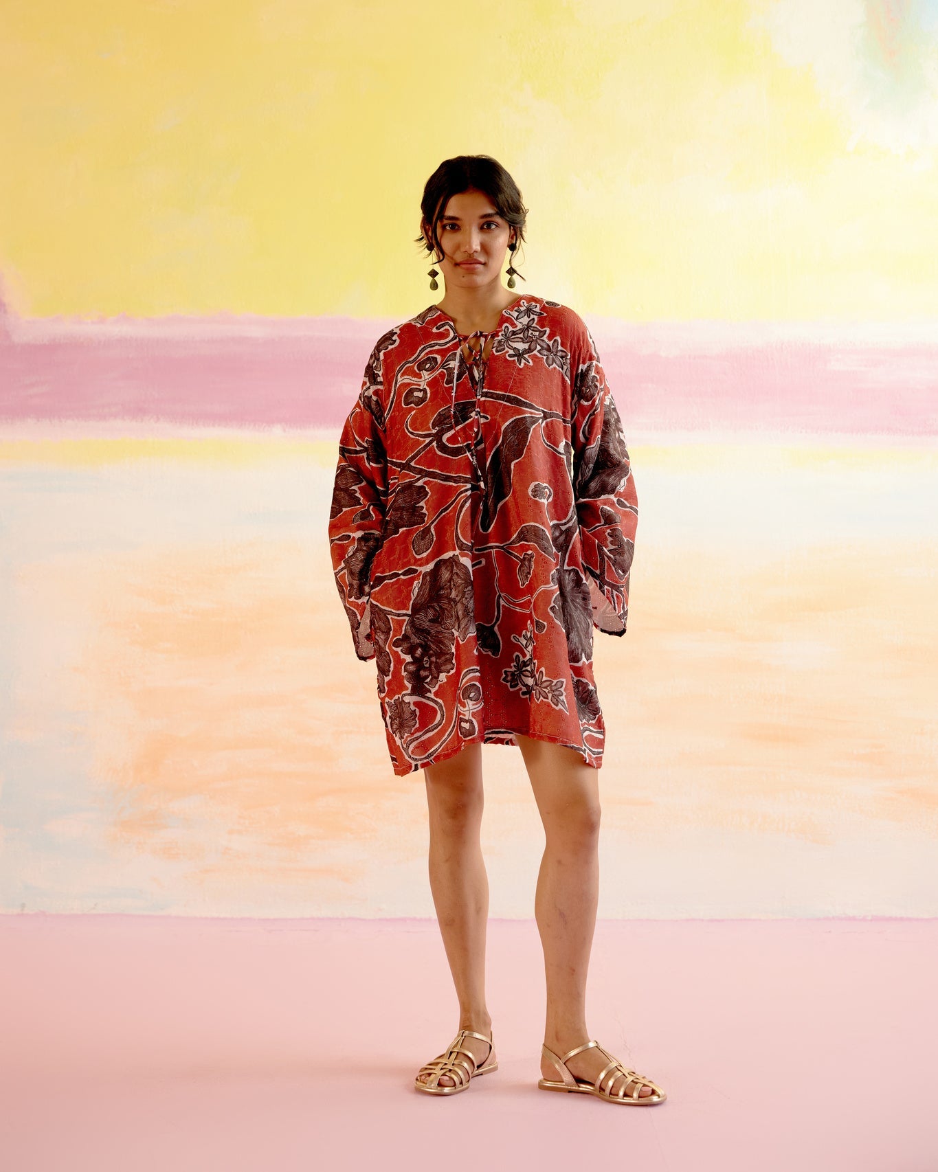 Mexicana Short Dress Red Jardin Print - CiceroniDressesHappi Space