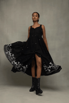 Midnight Black Handwoven Jamdani Tiered Midi Dress - CiceroniDressesSutra Art of Clothing