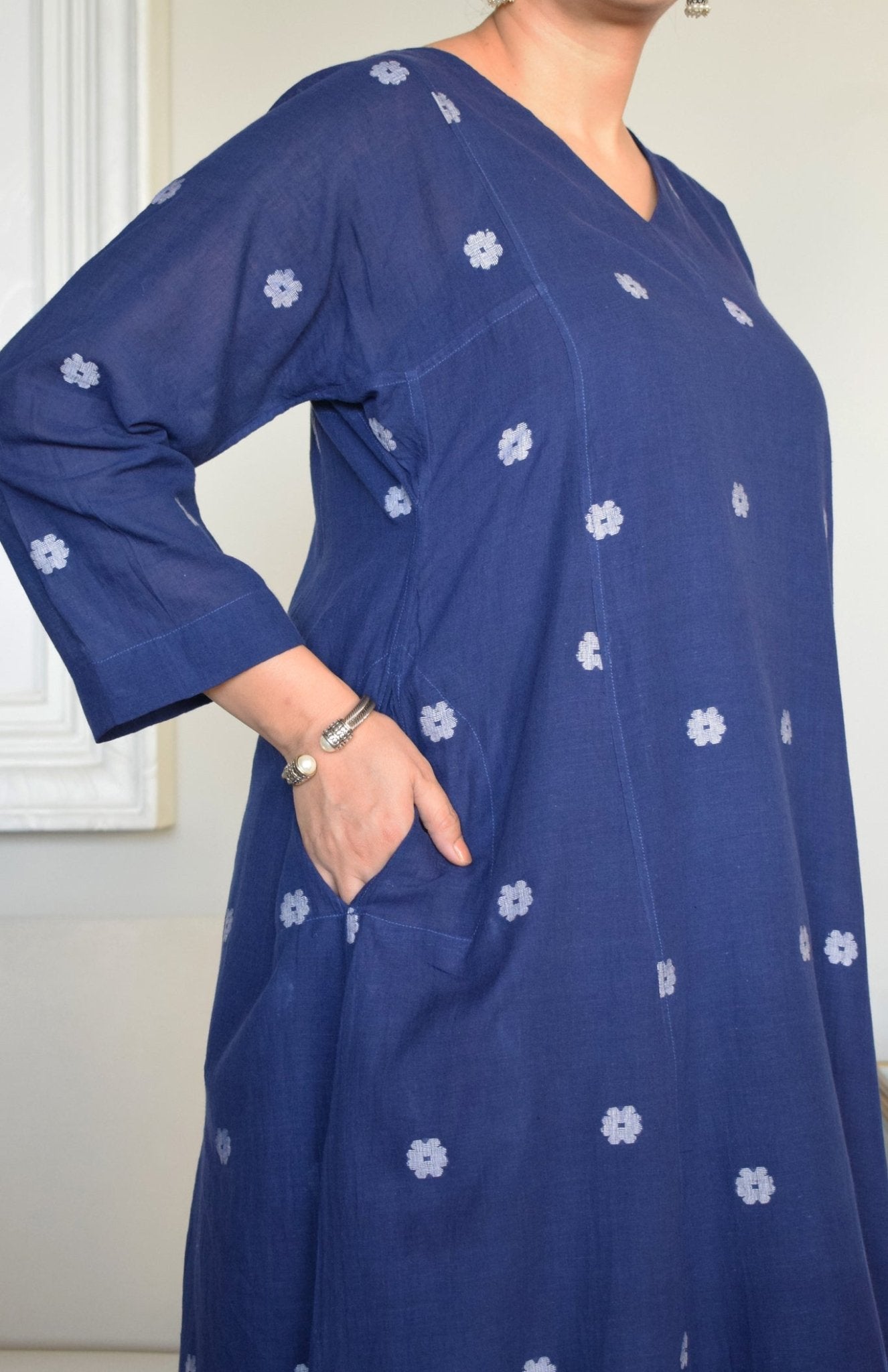 Midnight Blue Jamdani Phiran - CiceroniKurta, Everyday WearHouse of Moxa