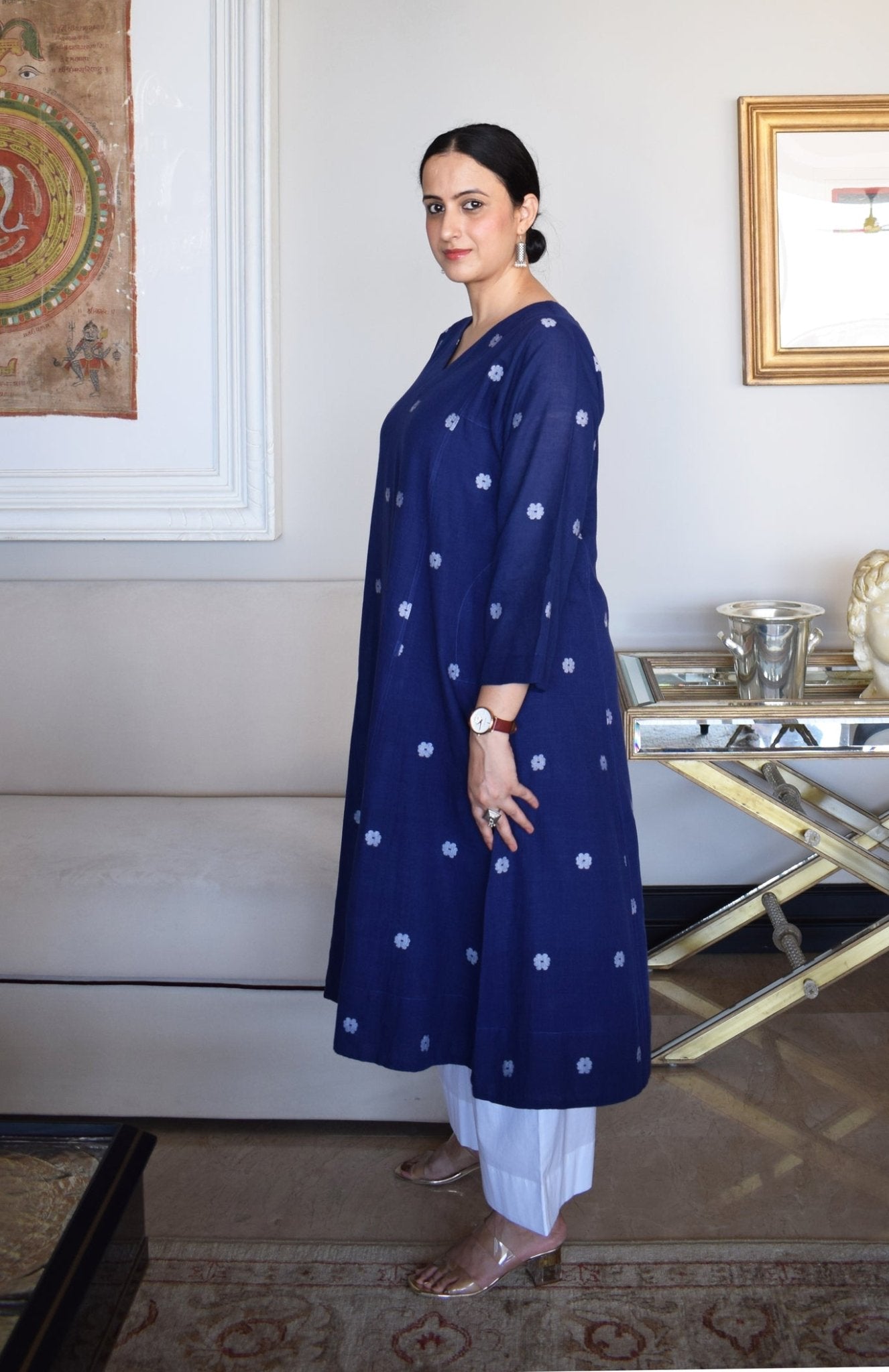 Midnight Blue Jamdani Phiran - CiceroniKurta, Everyday WearHouse of Moxa