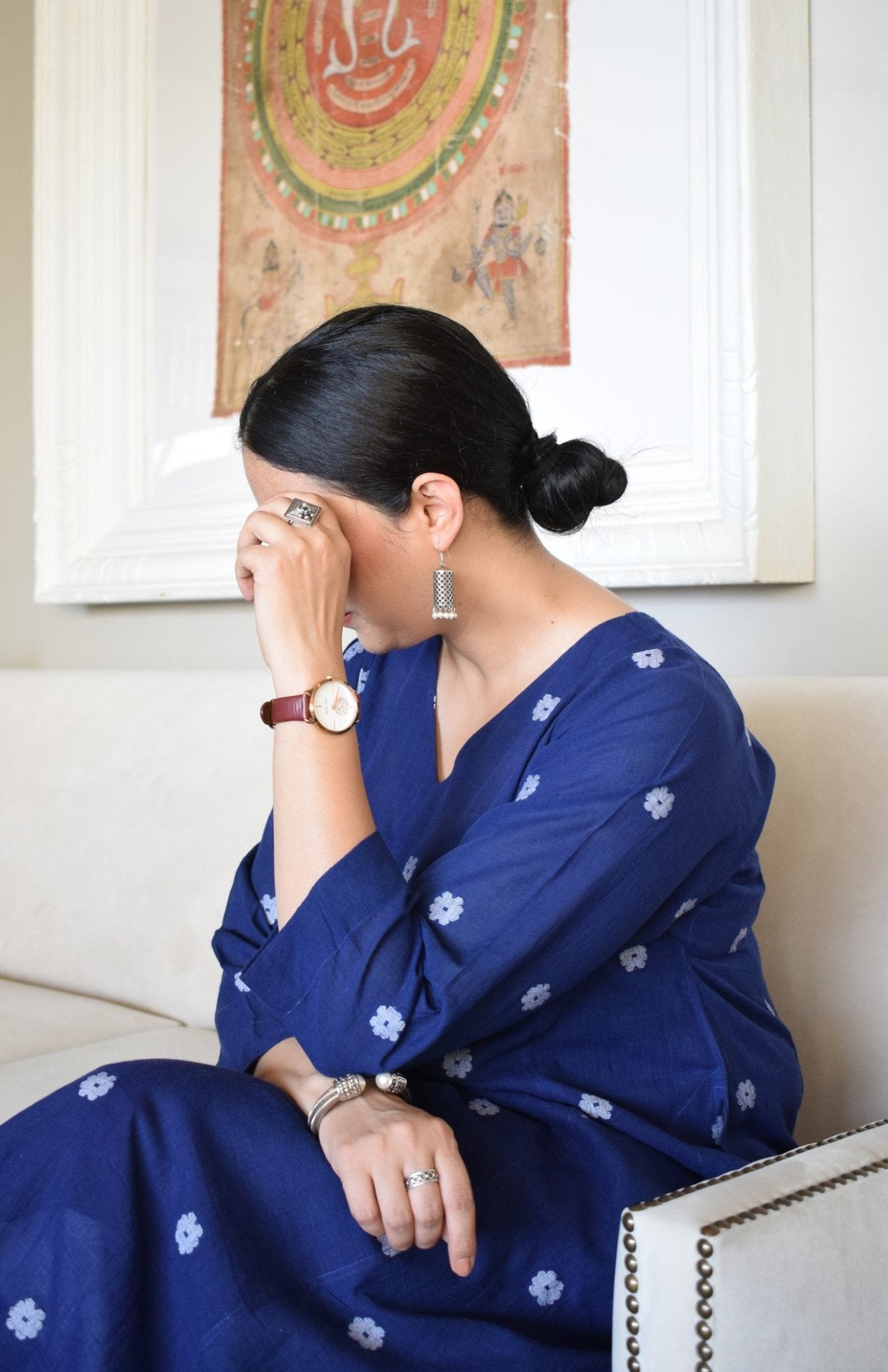 Midnight Blue Jamdani Phiran - CiceroniKurta, Everyday WearHouse of Moxa