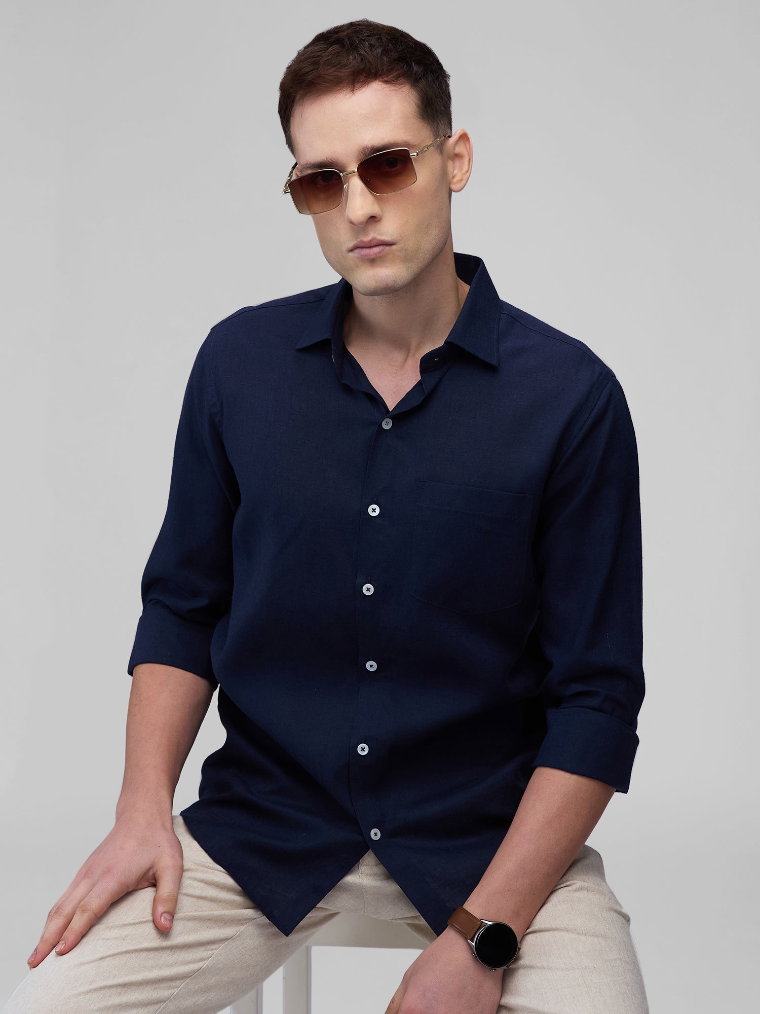 Midnight Navy 100% Linen Classic Shirt - CiceroniMen Shirtsbhrāta