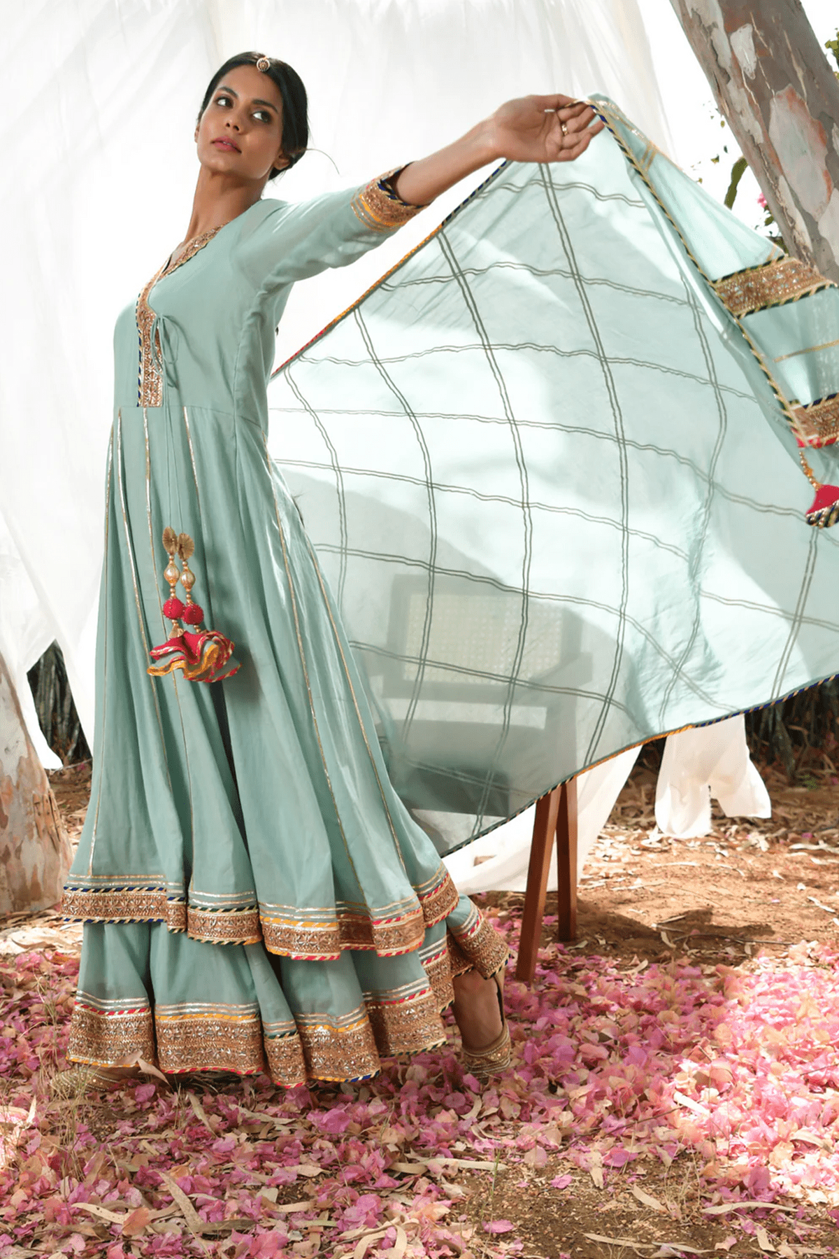 Mint Atrangi Anarkali Set - CiceroniKurta Set, Festive WearOmaana