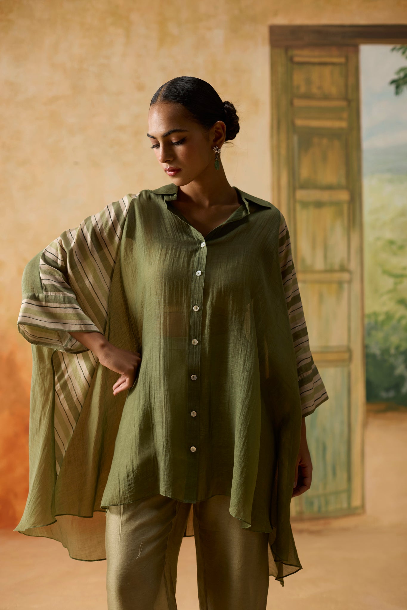 Mist Shirt - Beige and Green - CiceroniWomen ShirtsKhyati Rughani