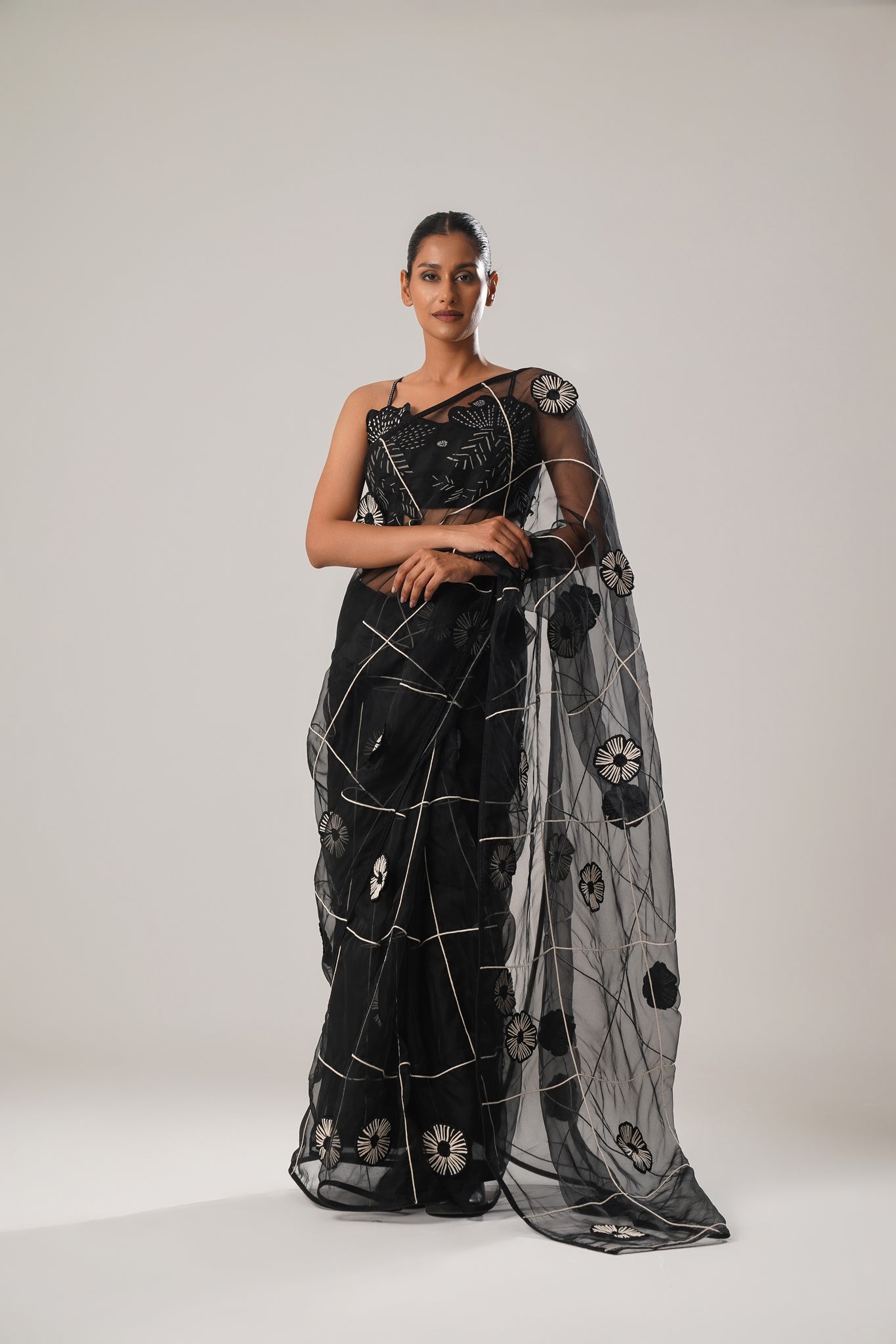 MJ Black Floral Saree - CiceroniSareeATBW