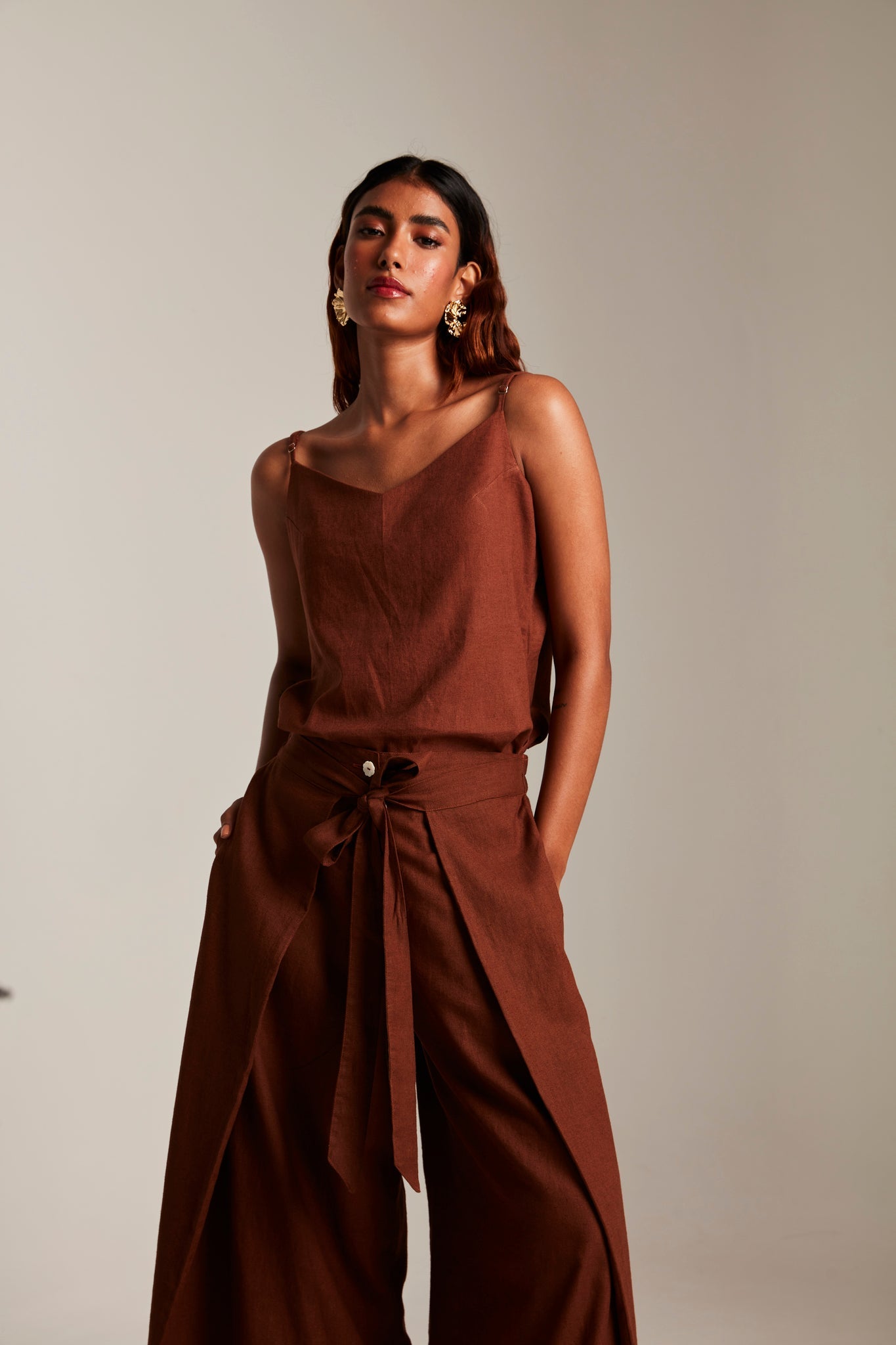 Mocha Co - Linen Camisole Top & Wrap Pants - CiceroniCo - ord SetSaphed