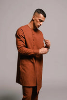 Mocha Co - Linen Men's Side Open Kurta Set - CiceroniKurta Set, Festive WearSaphed