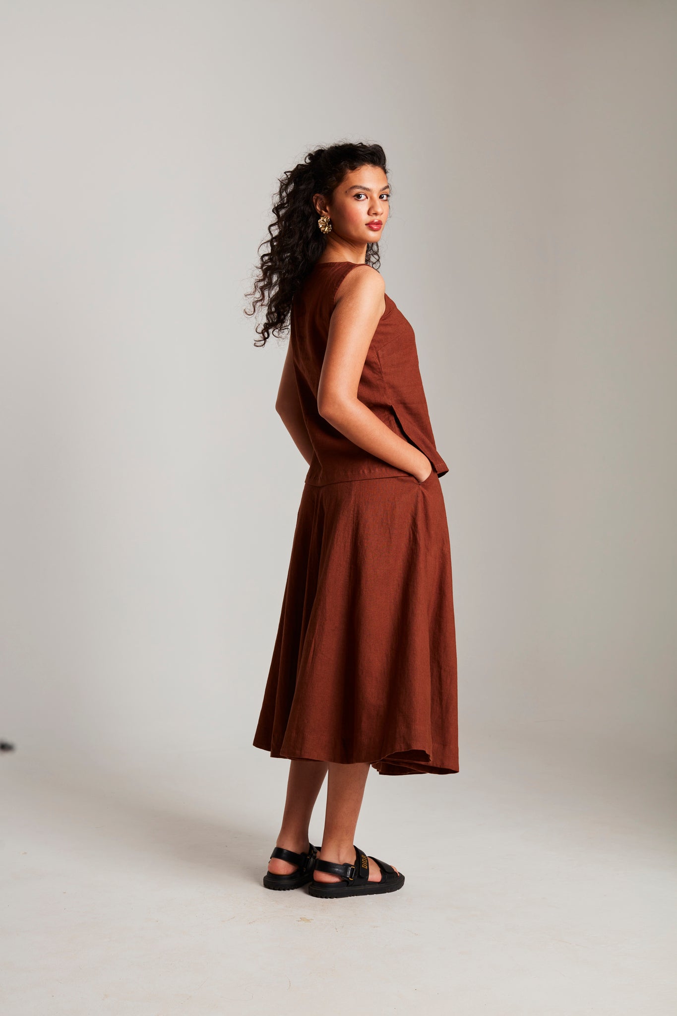 Mocha Co - Linen Side Slit Top & Skirt Set - CiceroniSkirt SetSaphed