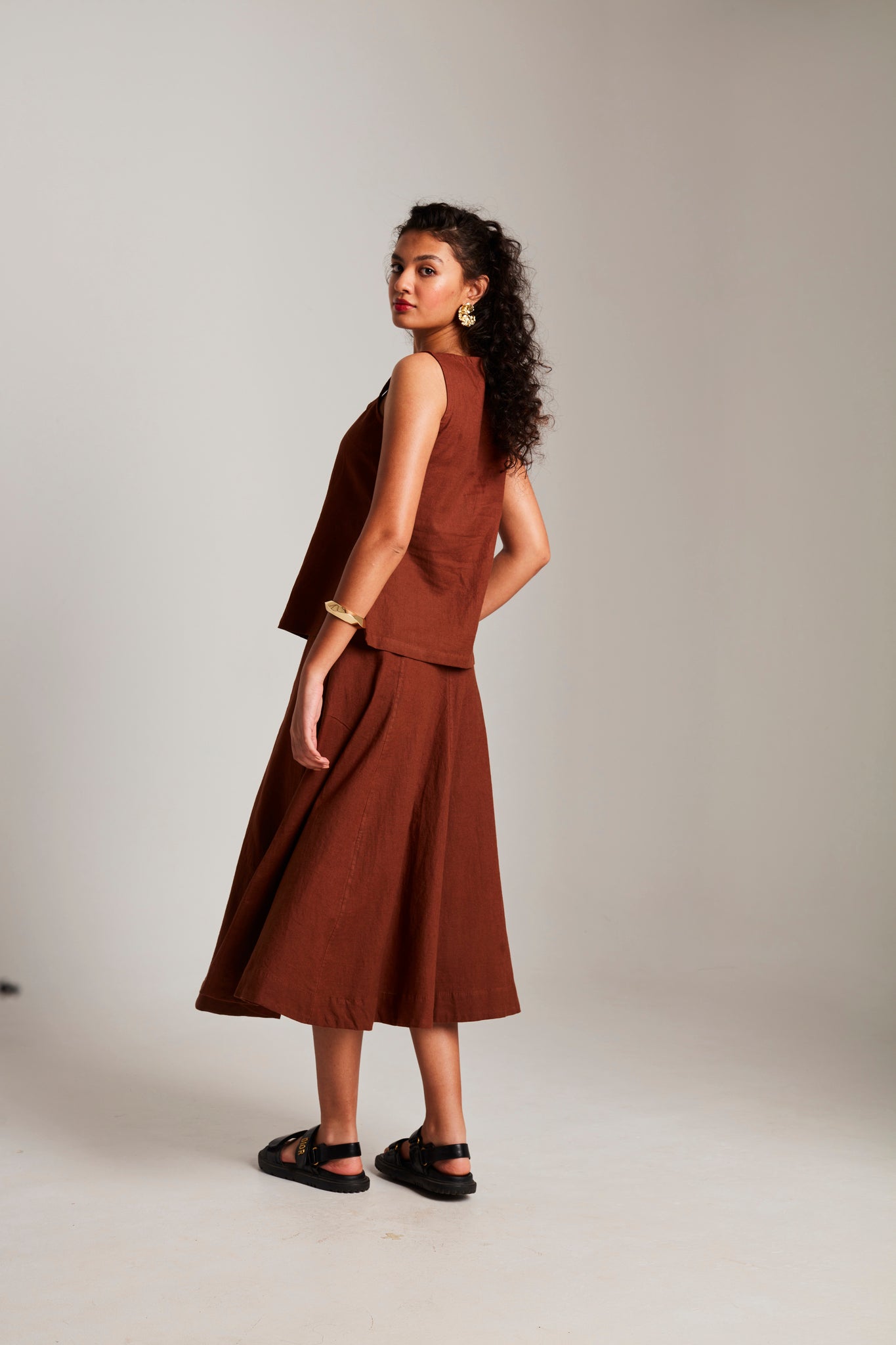 Mocha Co - Linen Side Slit Top & Skirt Set - CiceroniSkirt SetSaphed