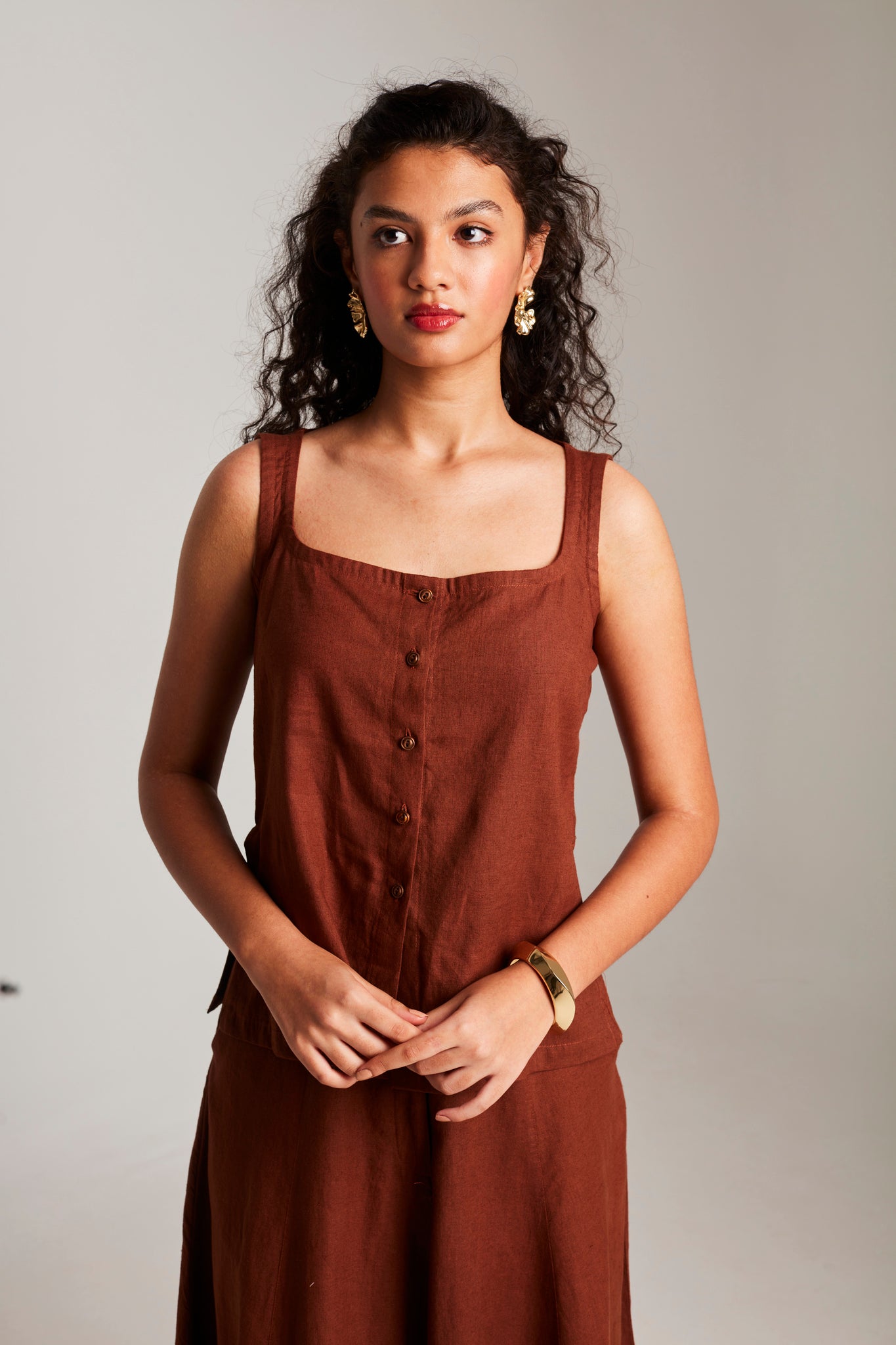 Mocha Co - Linen Side Slit Top & Skirt Set - CiceroniSkirt SetSaphed