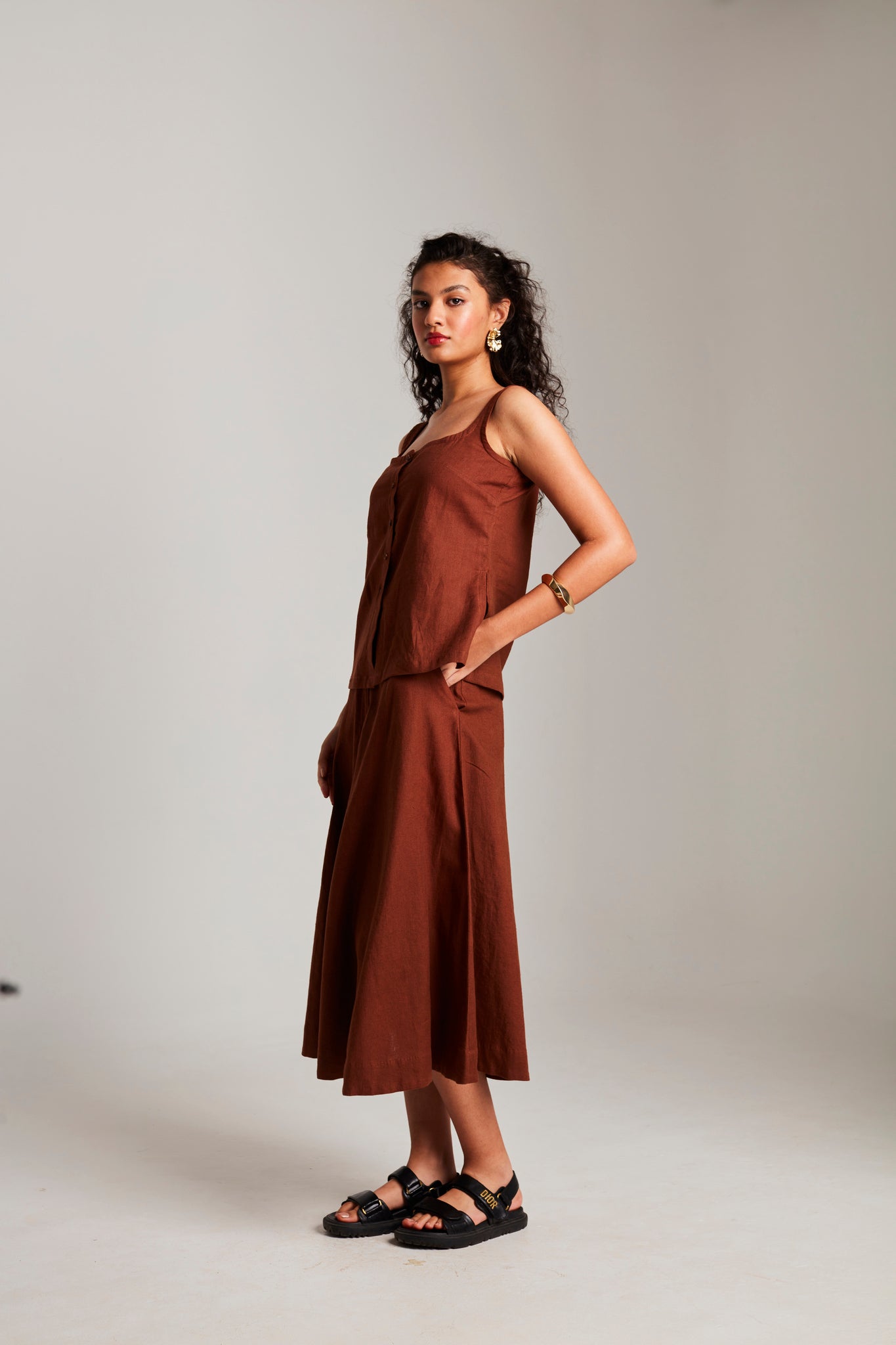 Mocha Co - Linen Side Slit Top & Skirt Set - CiceroniSkirt SetSaphed