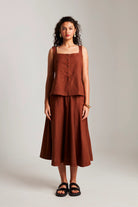 Mocha Co - Linen Side Slit Top & Skirt Set - CiceroniSkirt SetSaphed