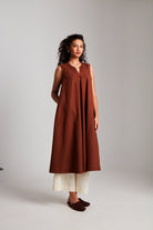 Mocha Co - Linen Sleeveless Flared Kurta Set - CiceroniKurta SetSaphed