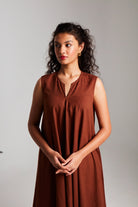 Mocha Co - Linen Sleeveless Flared Kurta Set - CiceroniKurta SetSaphed