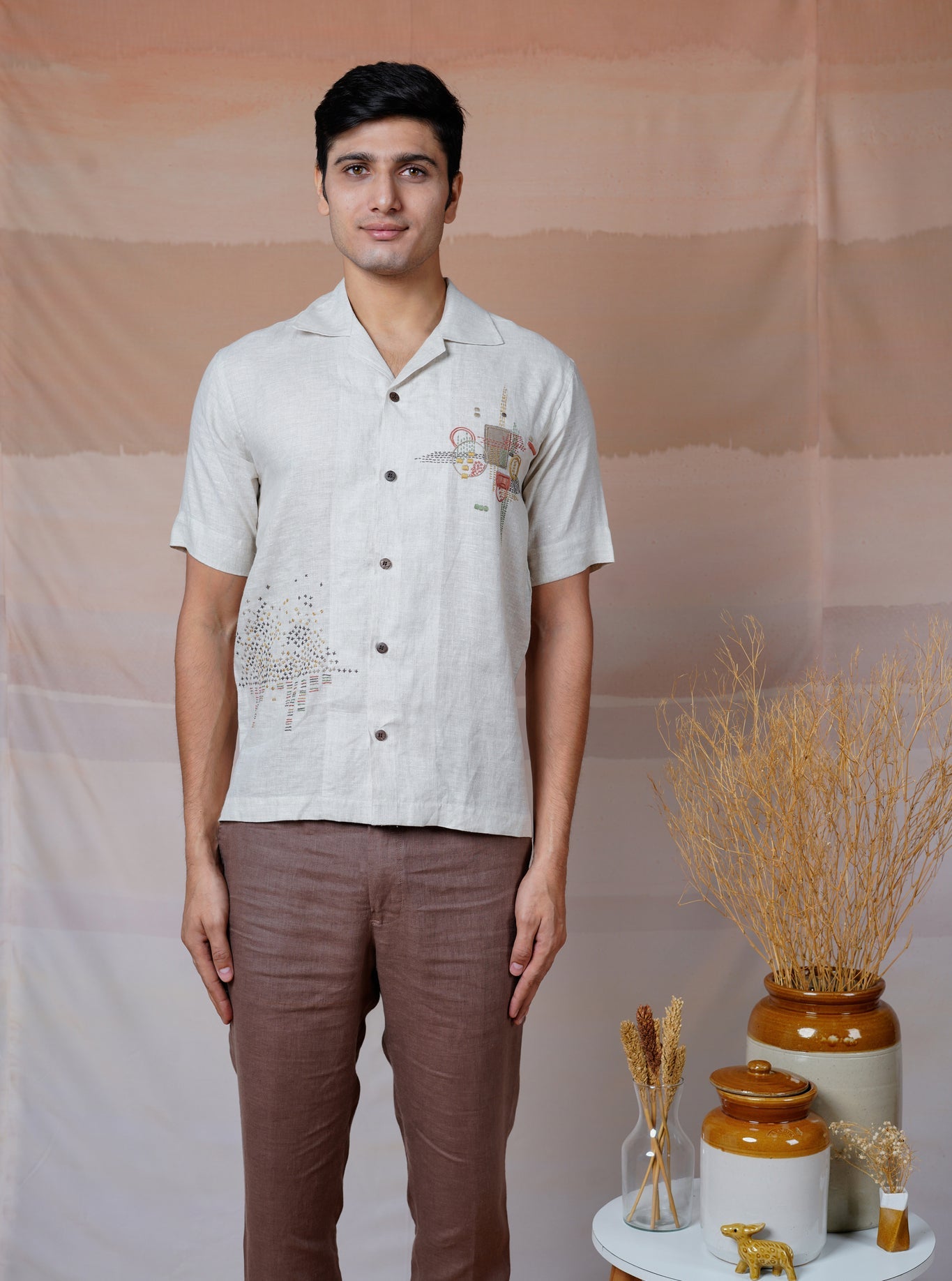 Modern Minimalist - Hand Embroidered Unisex Linen Shirt - CiceroniShirtsCultura Studio