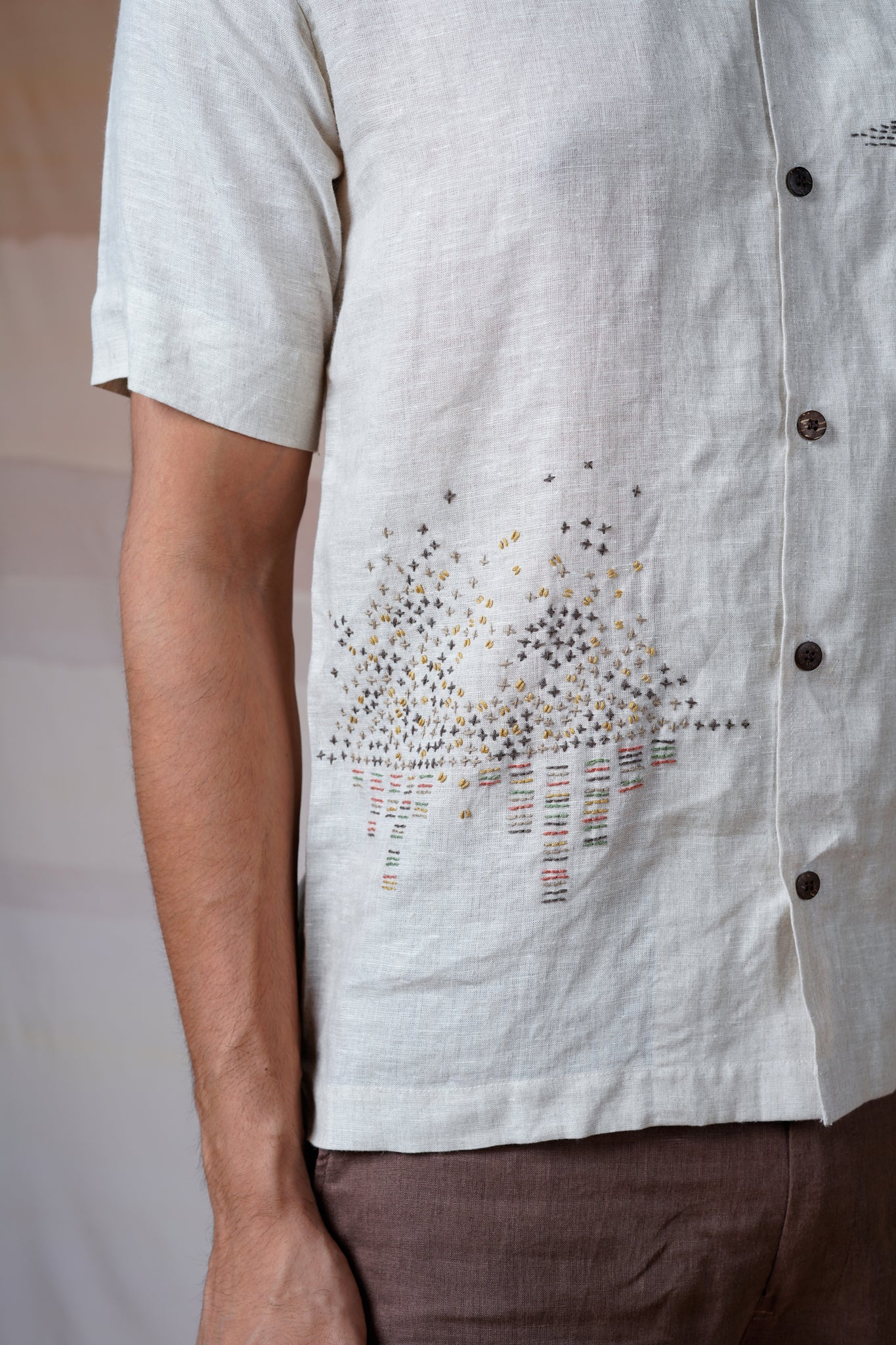 Modern Minimalist - Hand Embroidered Unisex Linen Shirt - CiceroniShirtsCultura Studio