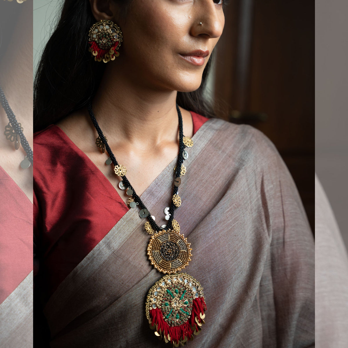 Moirra – Heena Maroon and Black Long Necklace - CiceroniNeckpieceMoirra