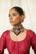 Moirra – Rani Haar, Maroon and Gold, Statement Choker - CiceroniNecklaceMoirra