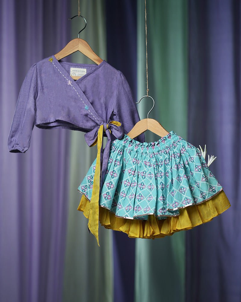 ‘Mosaic Magic’ Girls Ethnic Wear Wrap Top and Lehenga Skirt Set - CiceroniLehenga SetLove The World Today