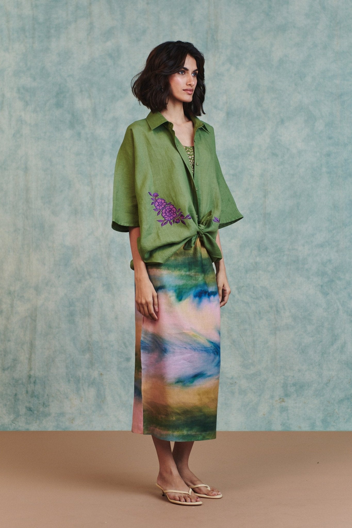 Moss Linen Applique Breeze Shirt - CiceroniWomen ShirtsSaphed