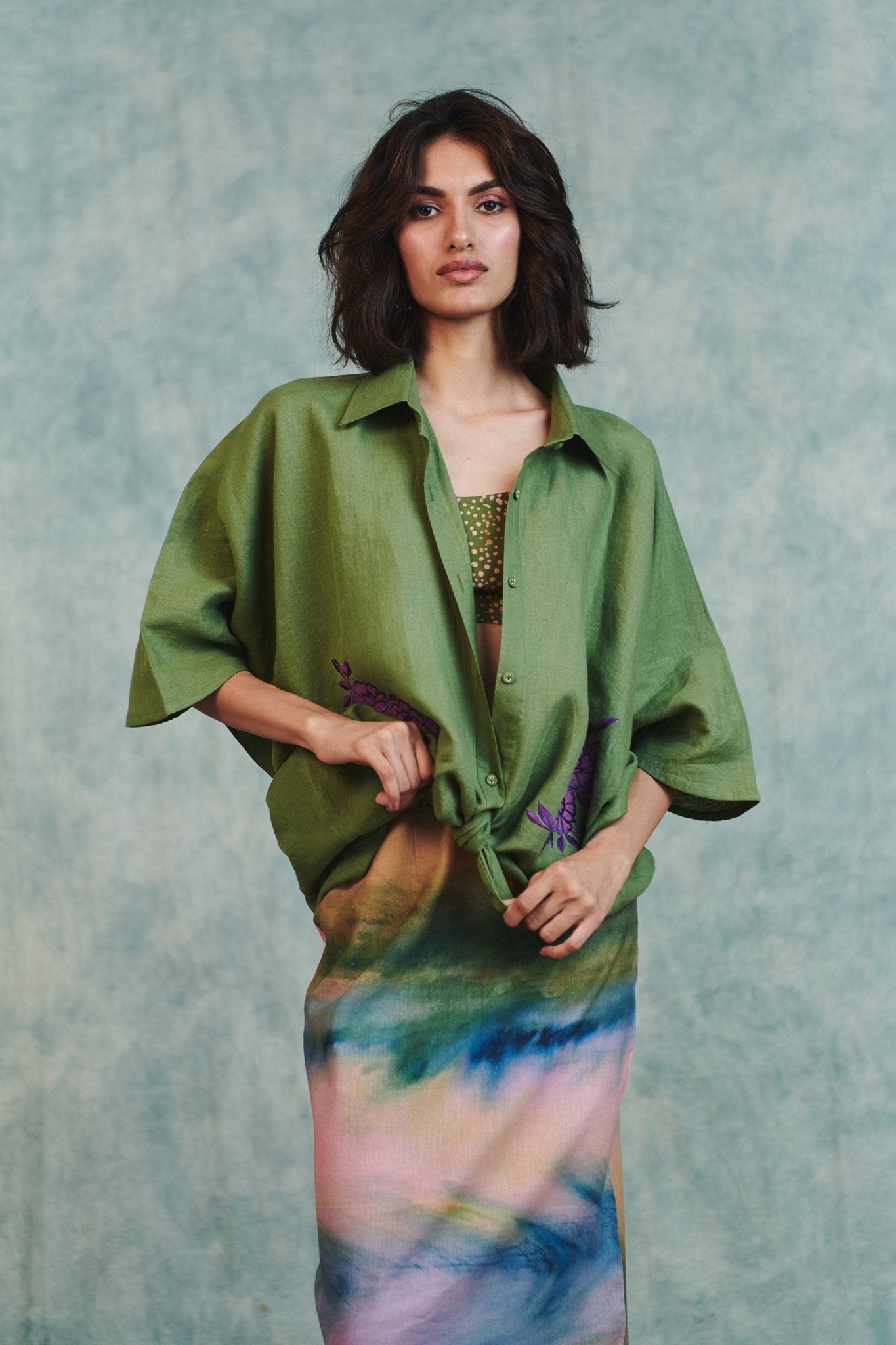 Moss Linen Applique Breeze Shirt - CiceroniWomen ShirtsSaphed