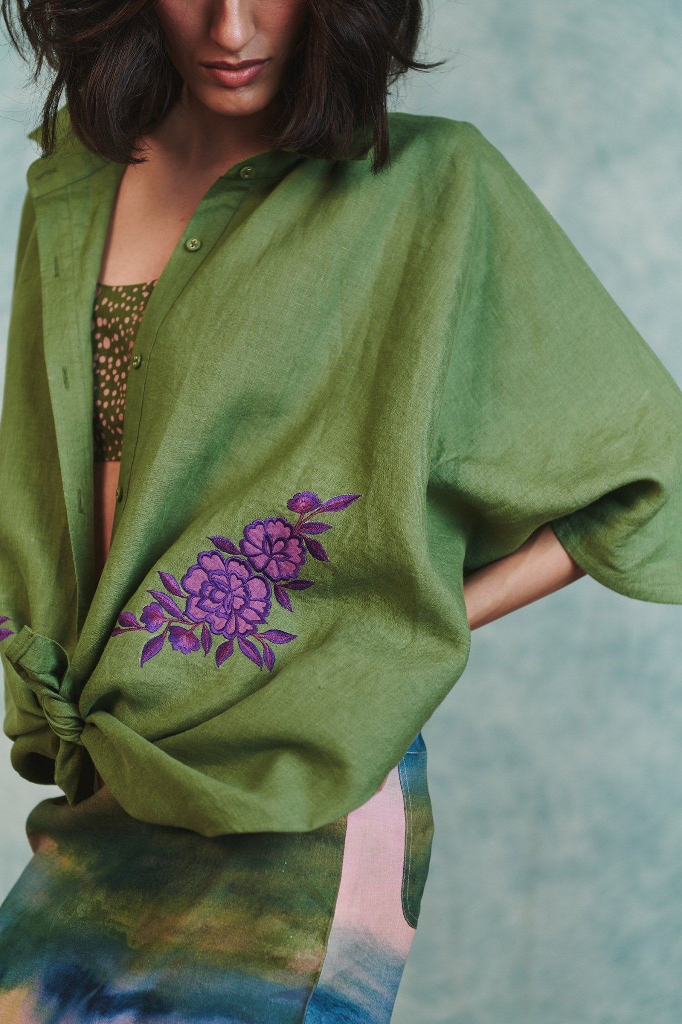 Moss Linen Applique Breeze Shirt - CiceroniWomen ShirtsSaphed