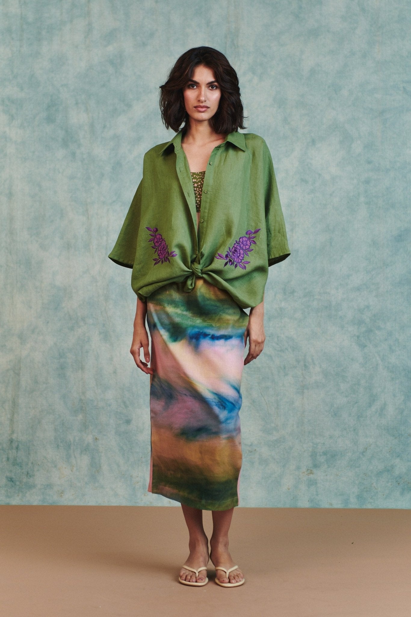 Moss Linen Applique Breeze Shirt - CiceroniWomen ShirtsSaphed