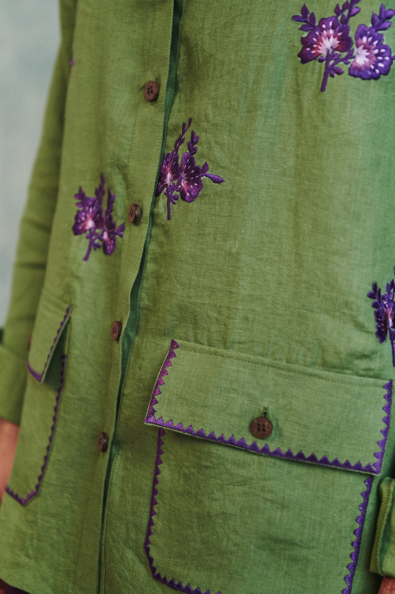 Moss Linen Embroidered Men's Overshirt - CiceroniMen ShirtsSaphed