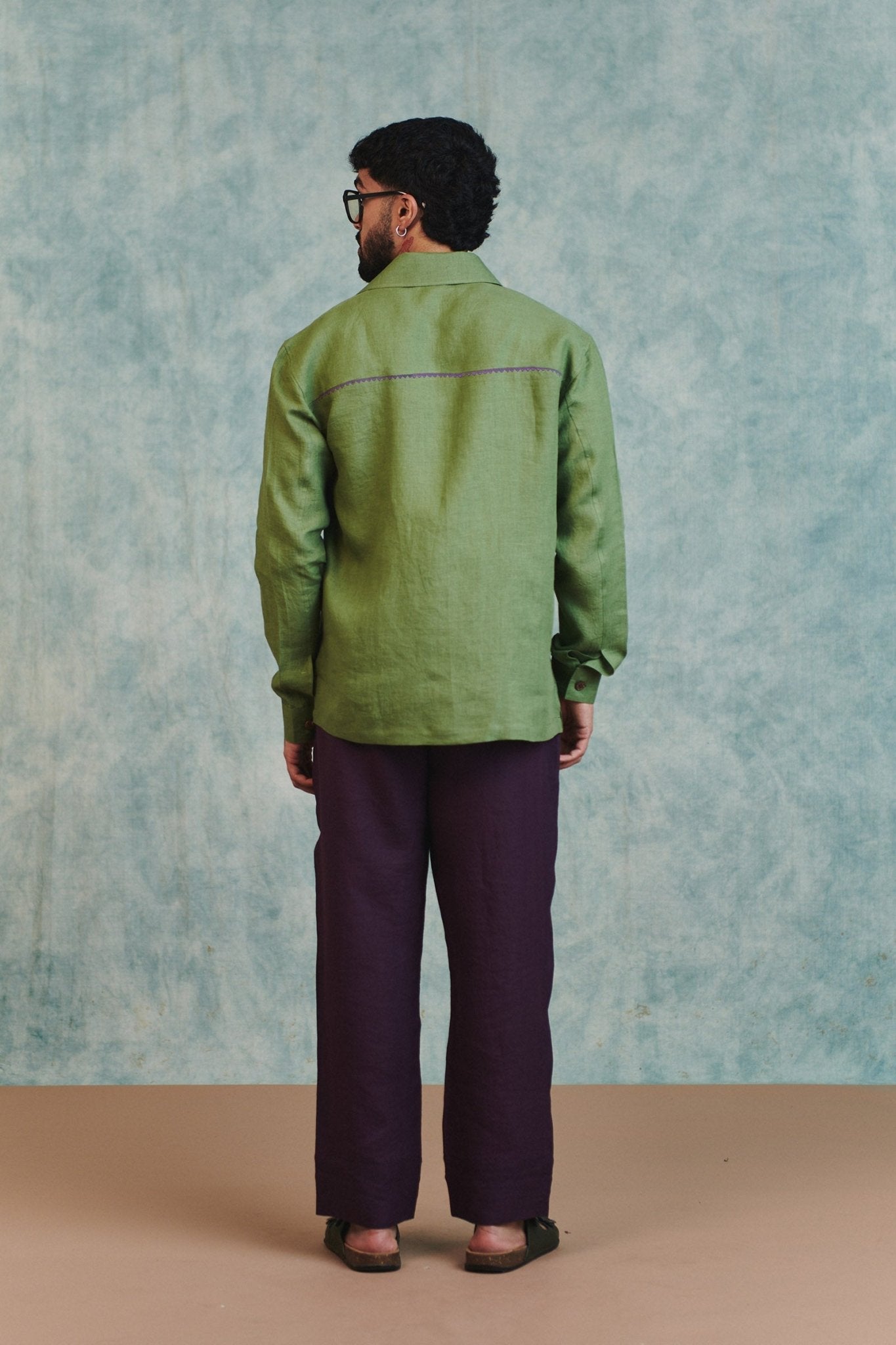 Moss Linen Embroidered Men's Overshirt - CiceroniMen ShirtsSaphed
