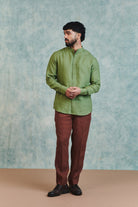 Moss Linen Men's Band Collar Shirt - CiceroniMen ShirtsSaphed