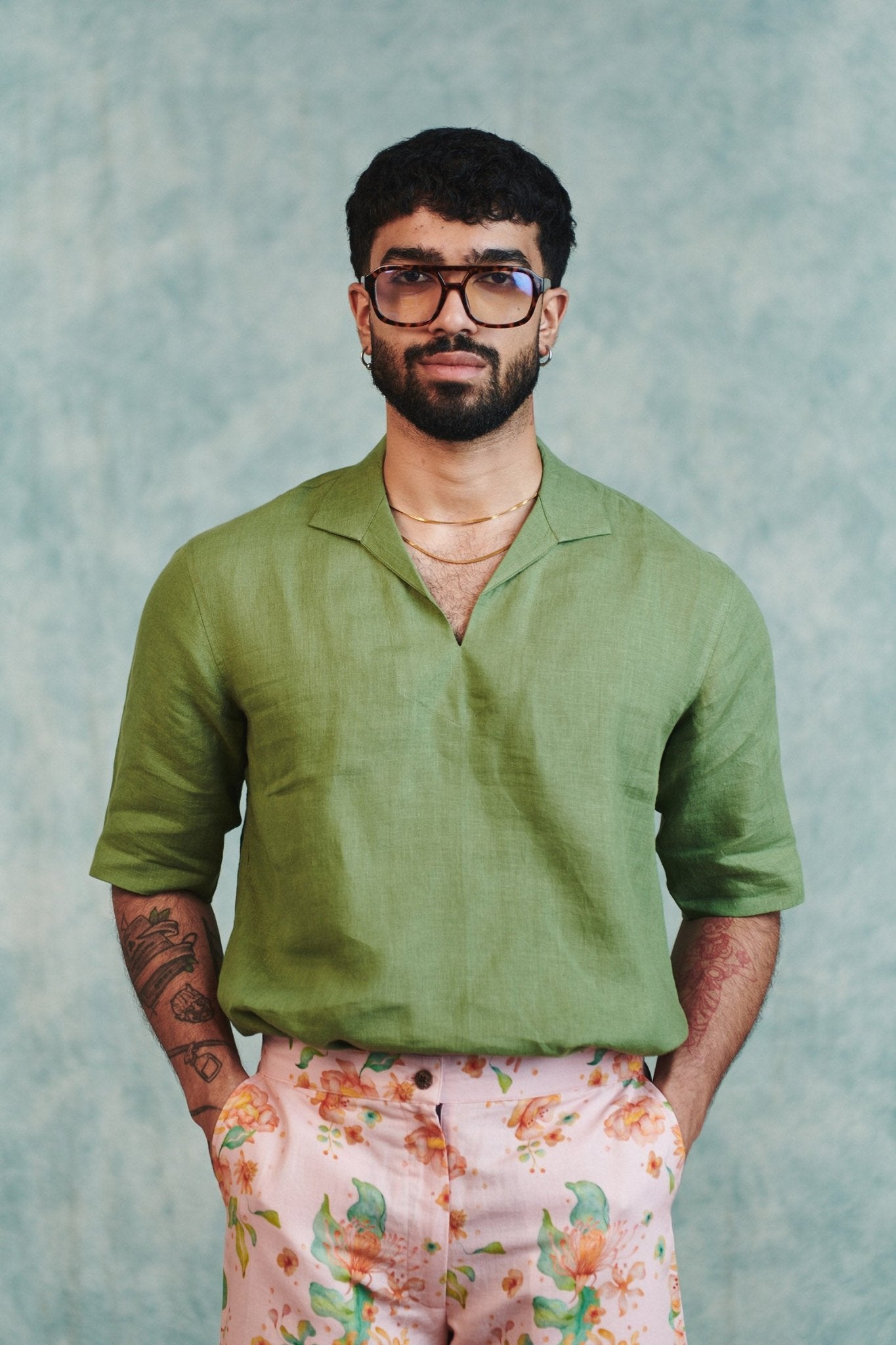 Moss Linen Men's Popover Shirt - CiceroniMen ShirtsSaphed